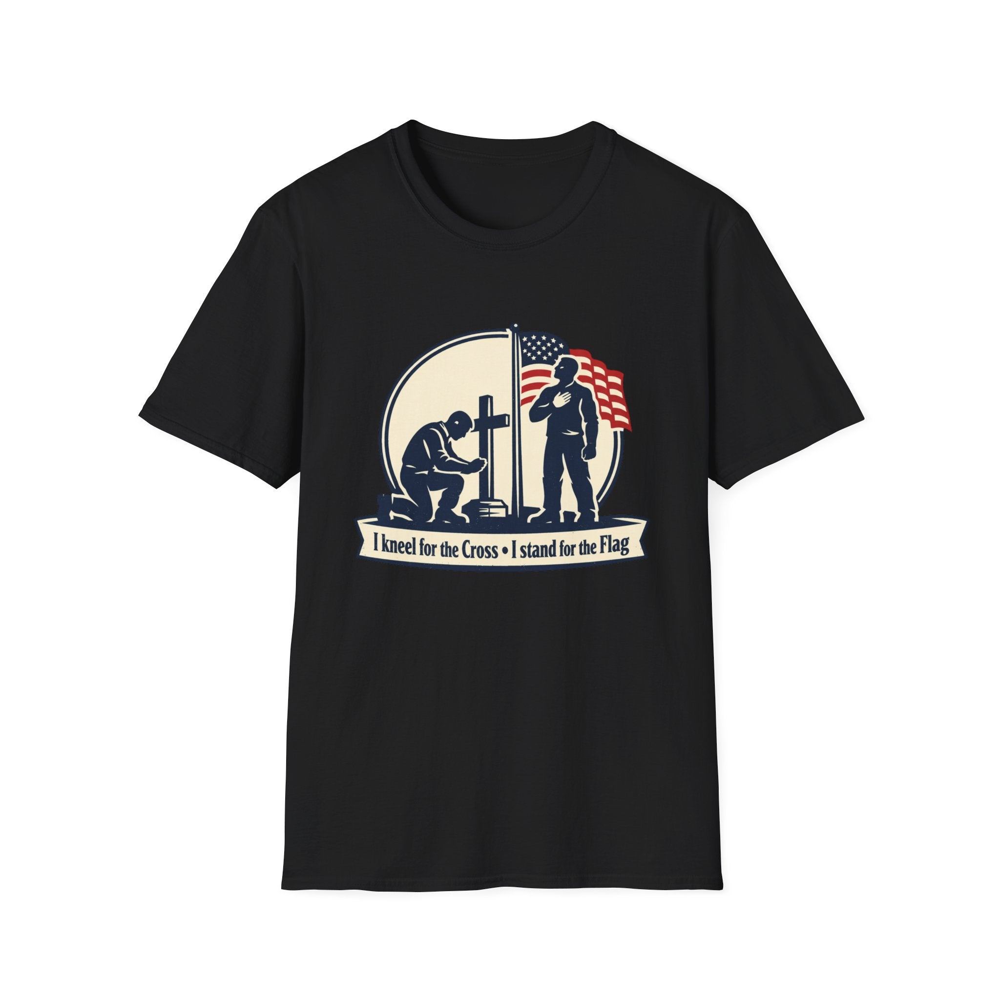 Patriotic Prayer T-Shirt — "I Kneel for the Cross, I Stand for the Flag"