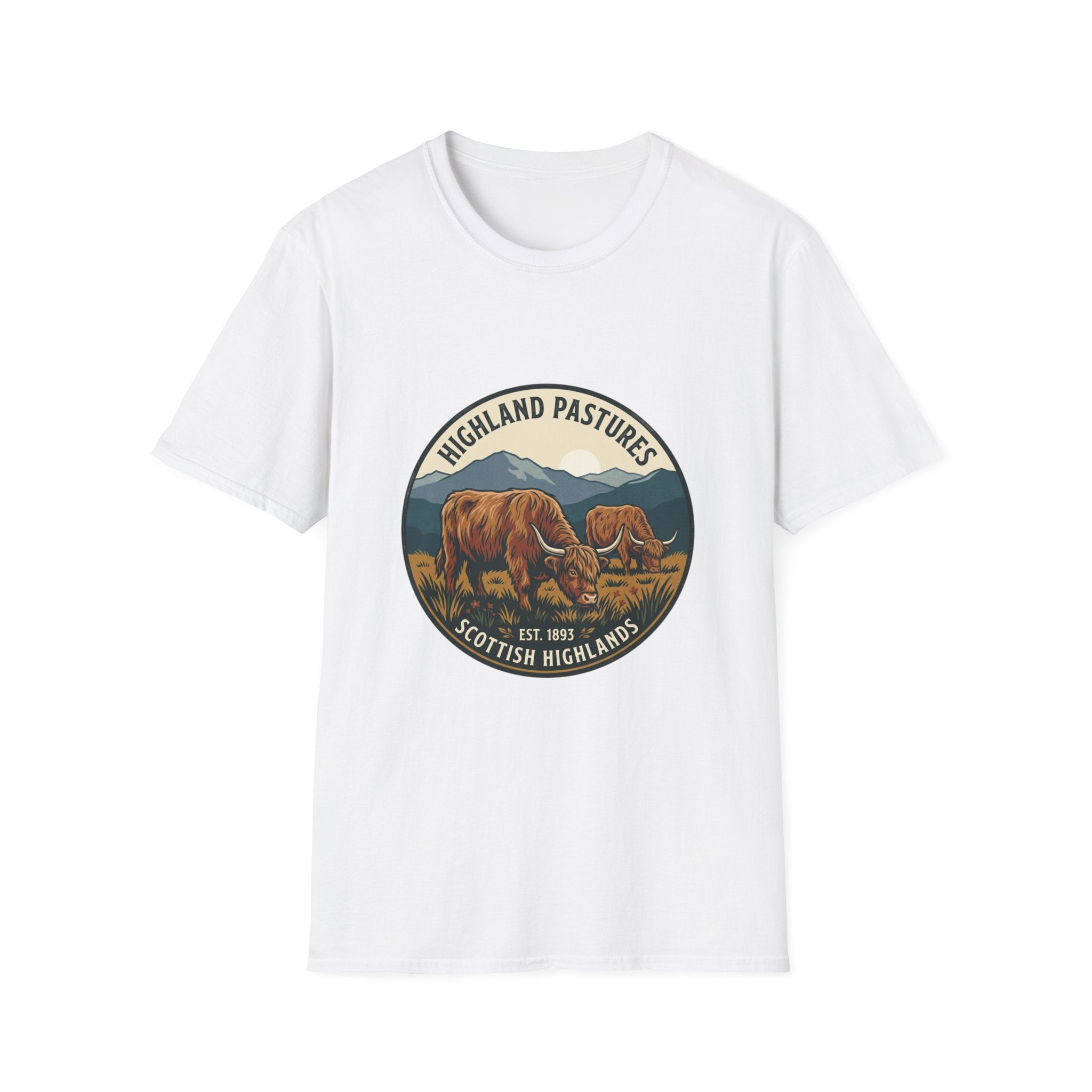 Highland Pastures T-Shirt — Scottish Highlands Highland Cow Vintage Badge