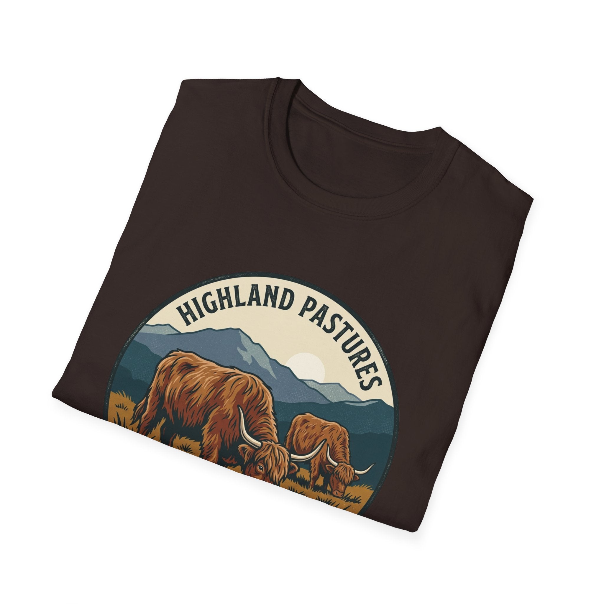 Highland Pastures T-Shirt — Scottish Highlands Highland Cow Vintage Badge