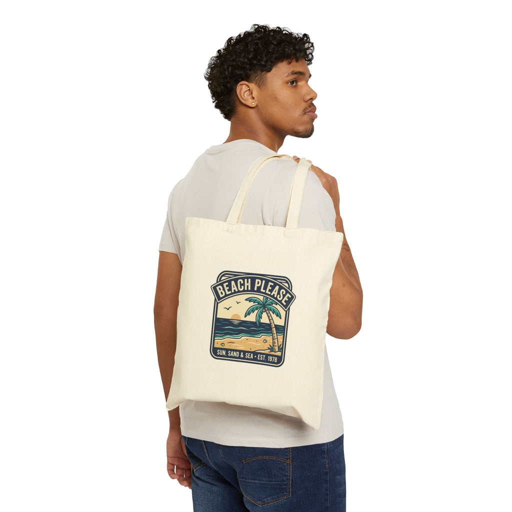 Tote Bag - "Beach Please" Palm Tree Canvas Tote | Summer Beach Bag, Eco-Friendly Market & Beach Tote