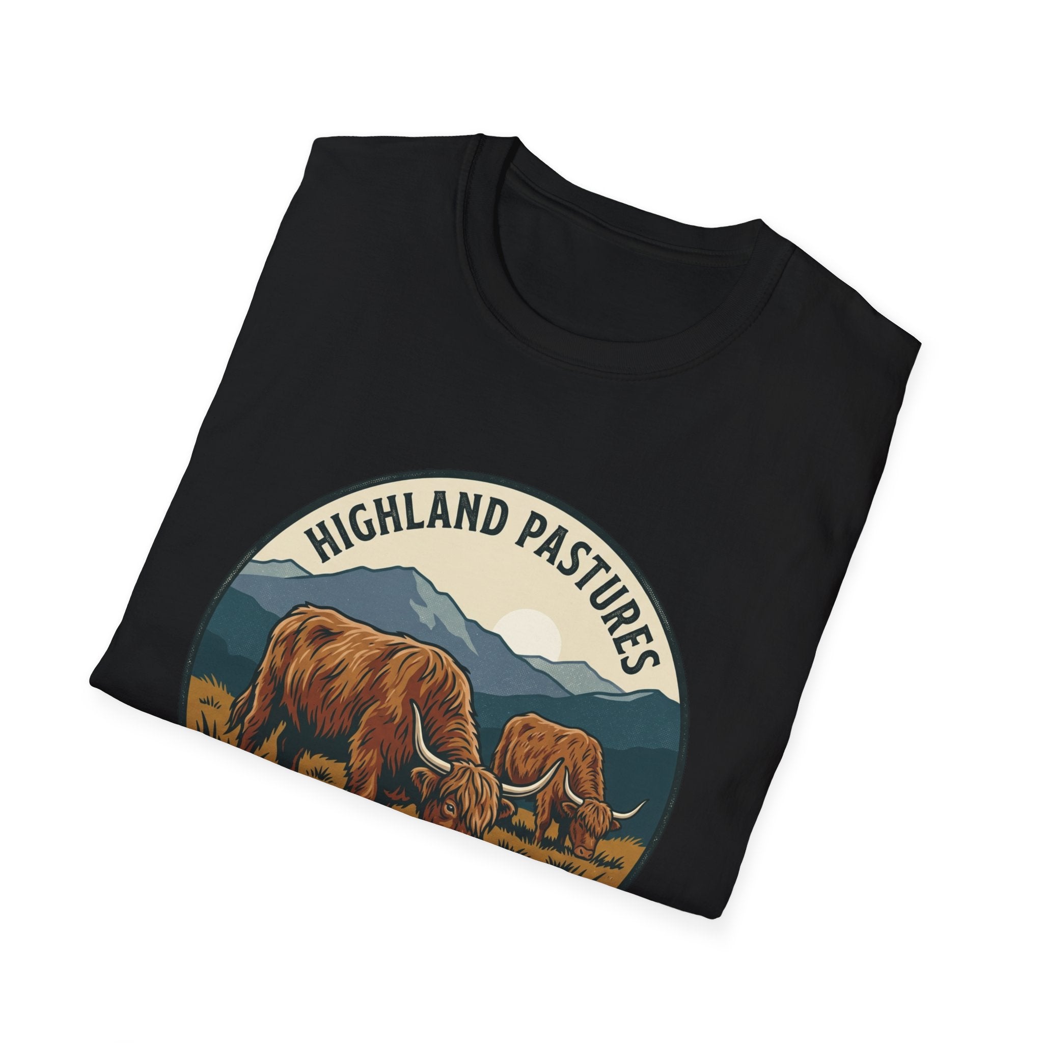 Highland Pastures T-Shirt — Scottish Highlands Highland Cow Vintage Badge