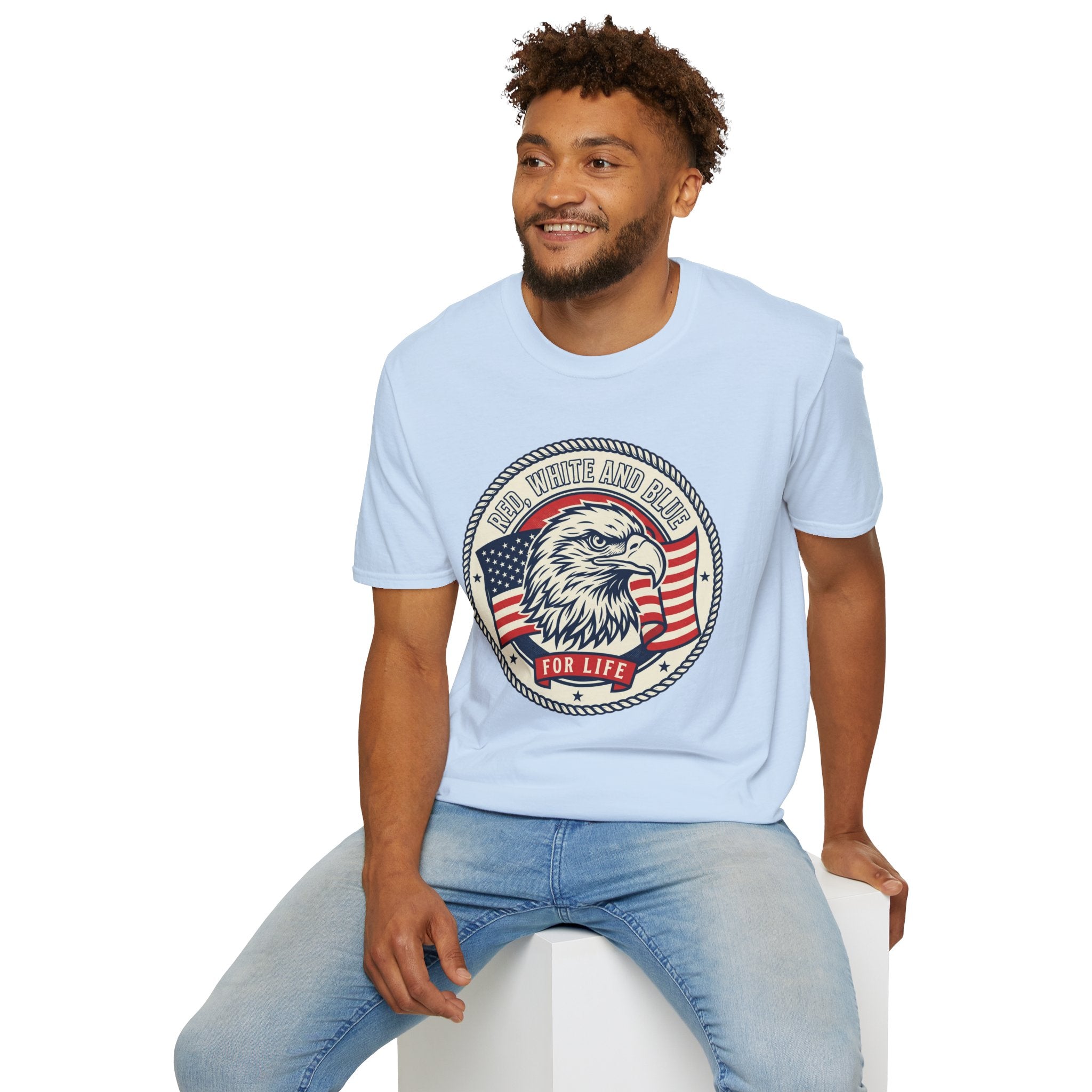 Patriotic Eagle T-Shirt — "Red White and Blue For Life" Graphic
