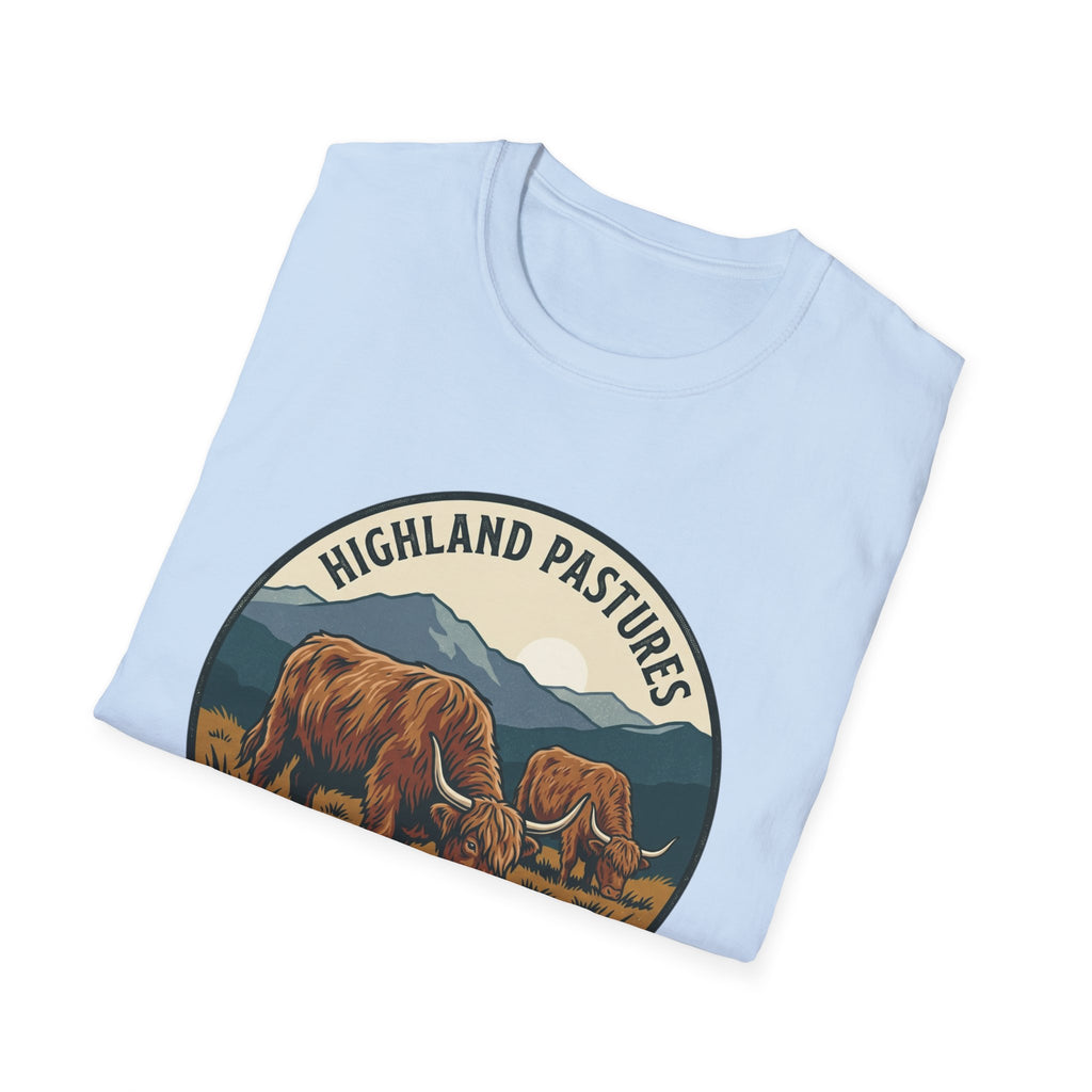 Highland Pastures T-Shirt — Scottish Highlands Highland Cow Vintage Badge