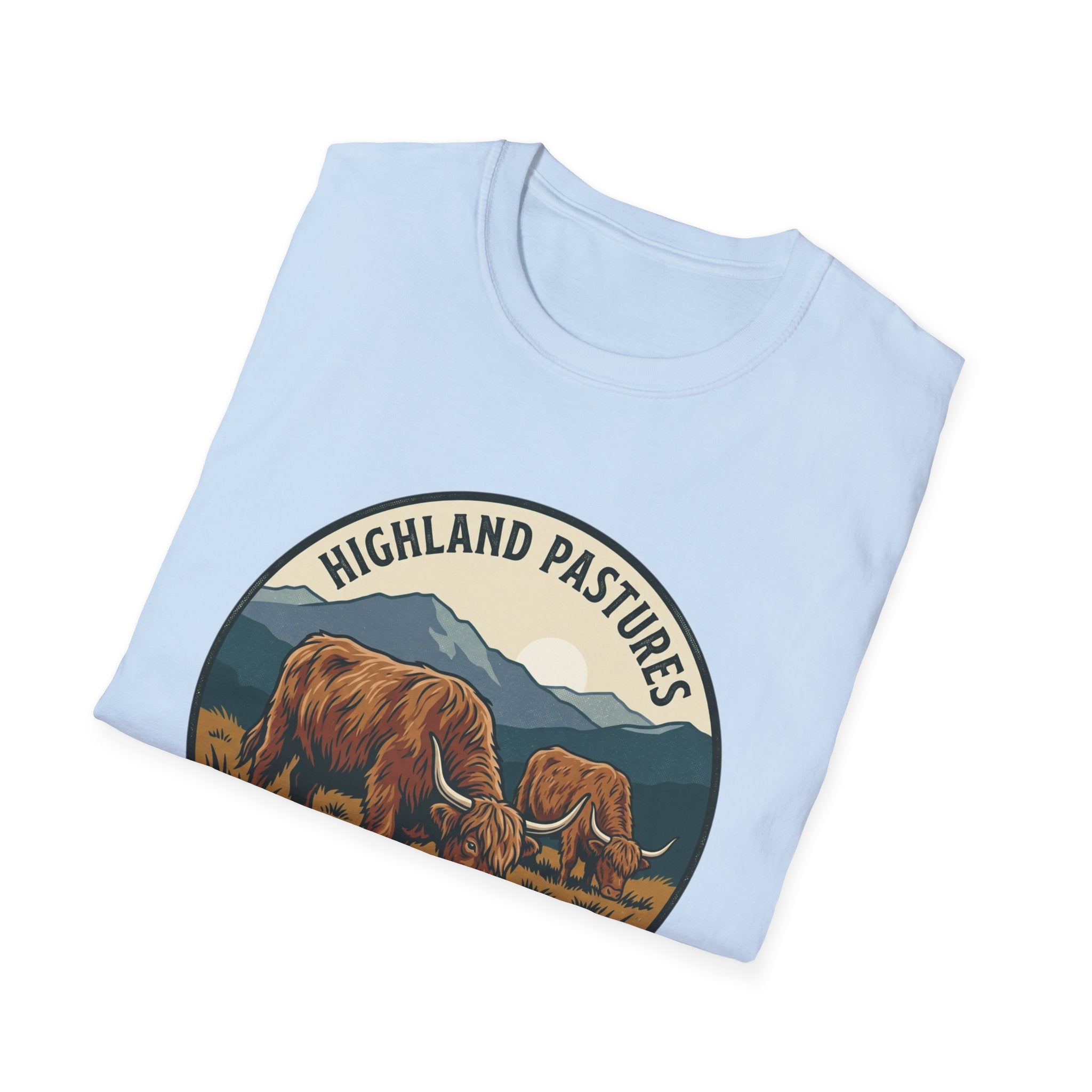 Highland Pastures T-Shirt — Scottish Highlands Highland Cow Vintage Badge