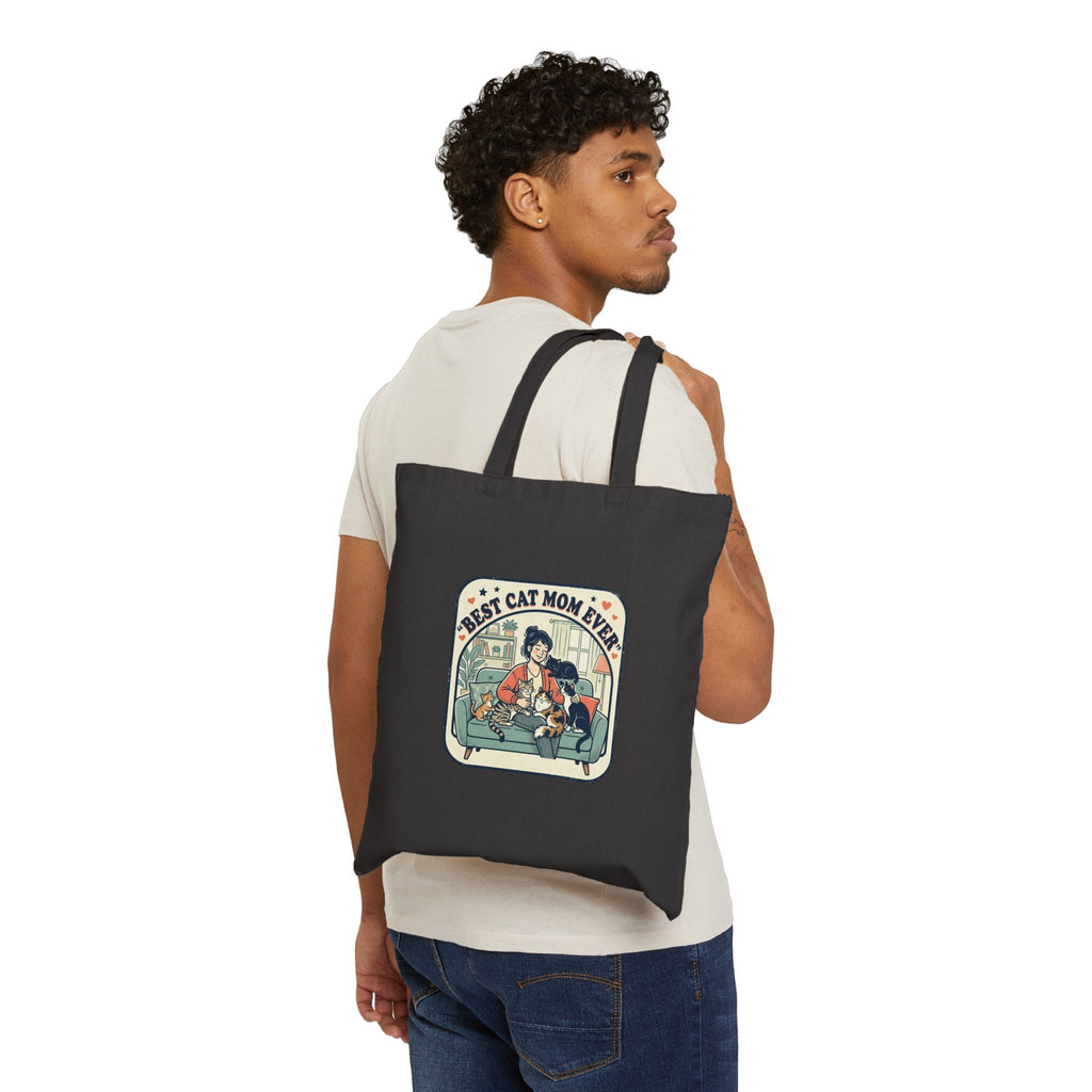 Tote Bag — "Best Cat Mom Ever" Retro Cat Lover Canvas Tote