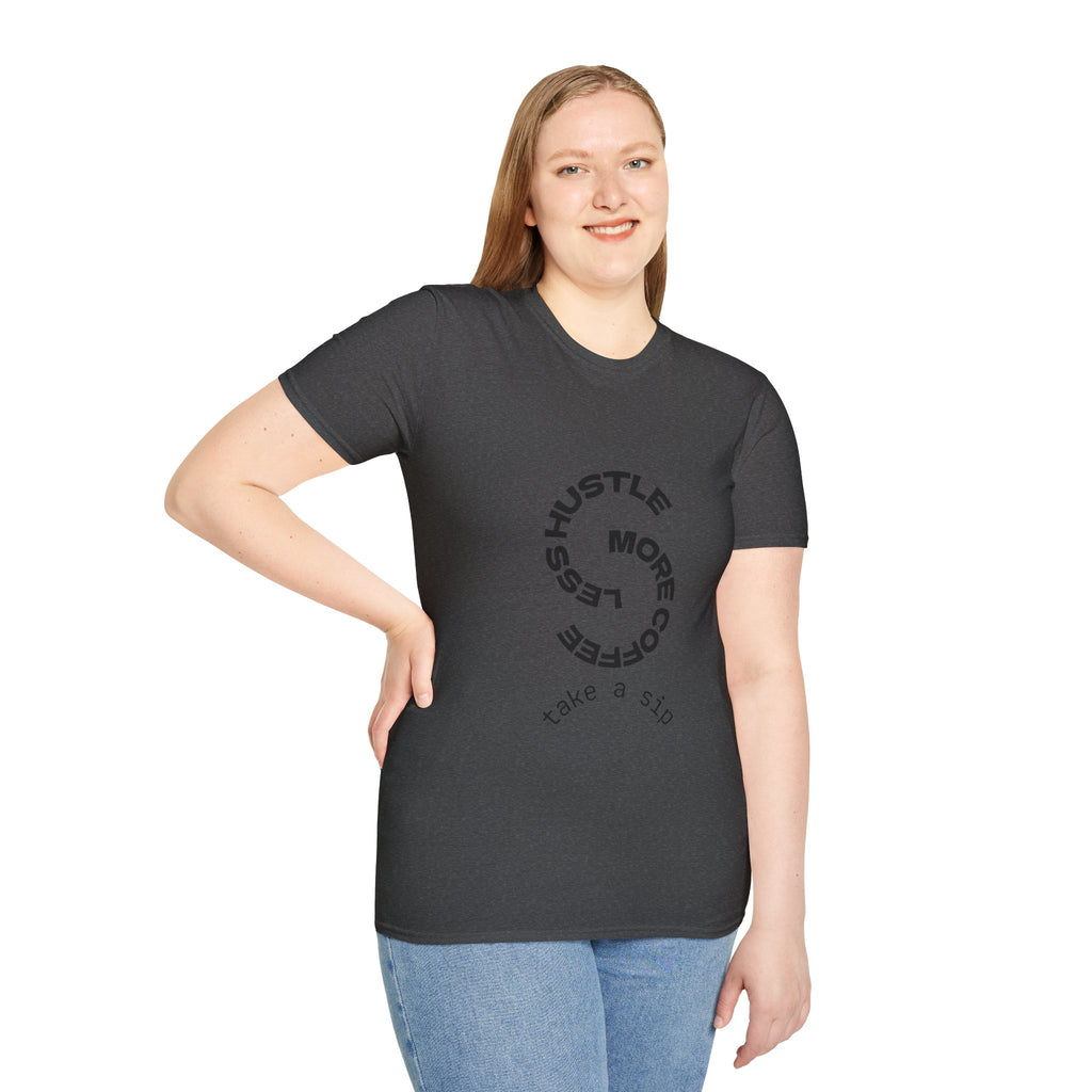 T-Shirt — "More Coffee Less Hustle" Minimalist Graphic Tee