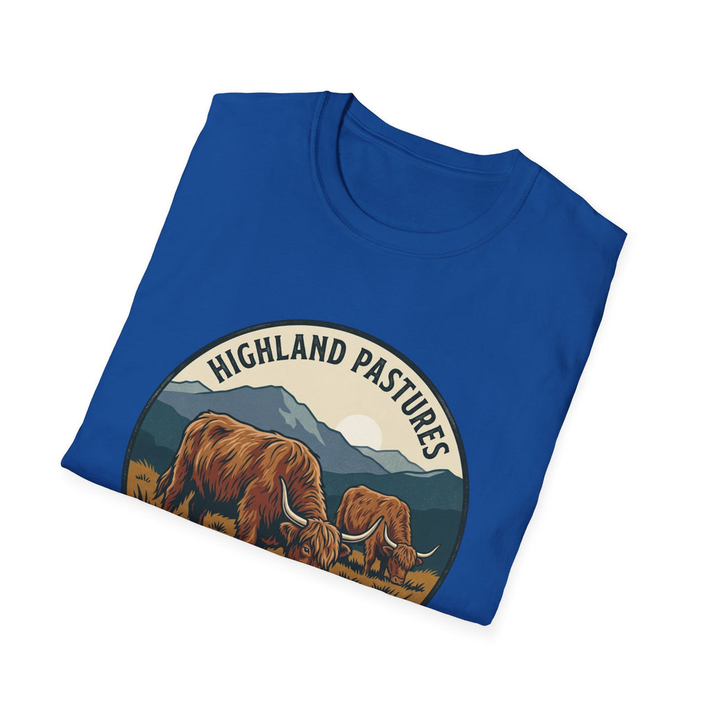 Highland Pastures T-Shirt — Scottish Highlands Highland Cow Vintage Badge