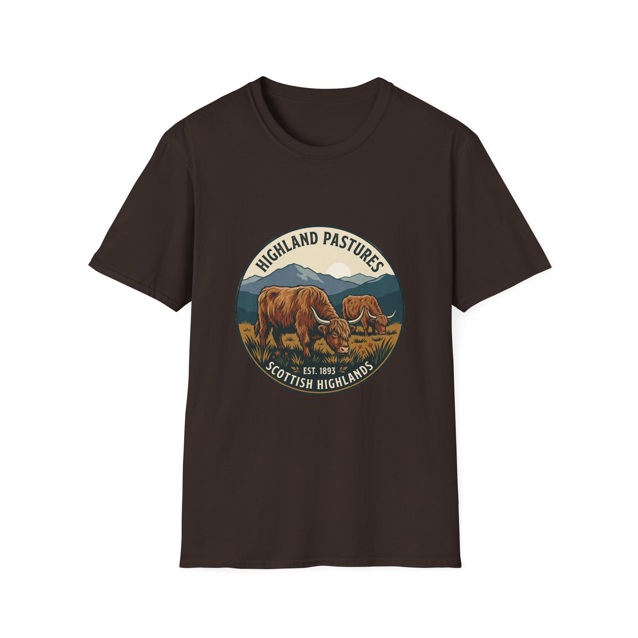 Highland Pastures T-Shirt — Scottish Highlands Highland Cow Vintage Badge