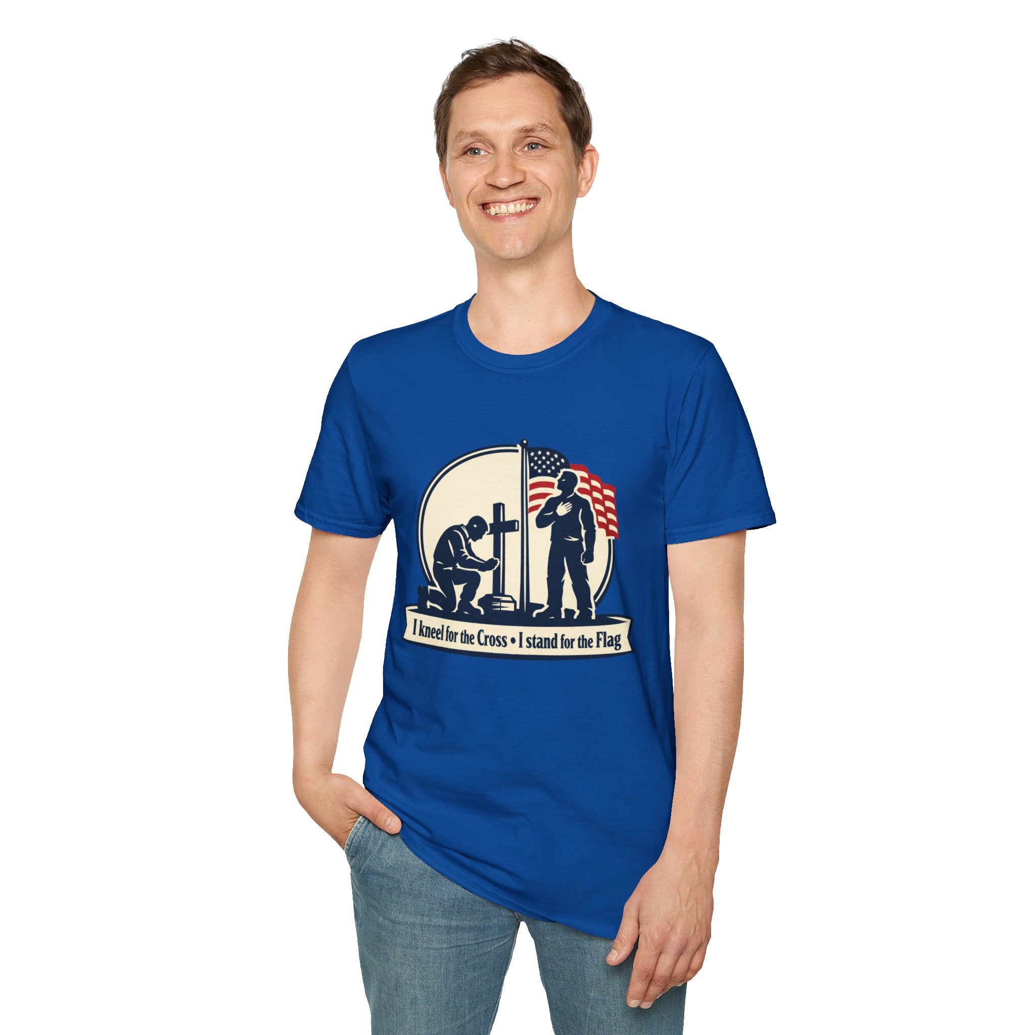 Patriotic Prayer T-Shirt — "I Kneel for the Cross, I Stand for the Flag"