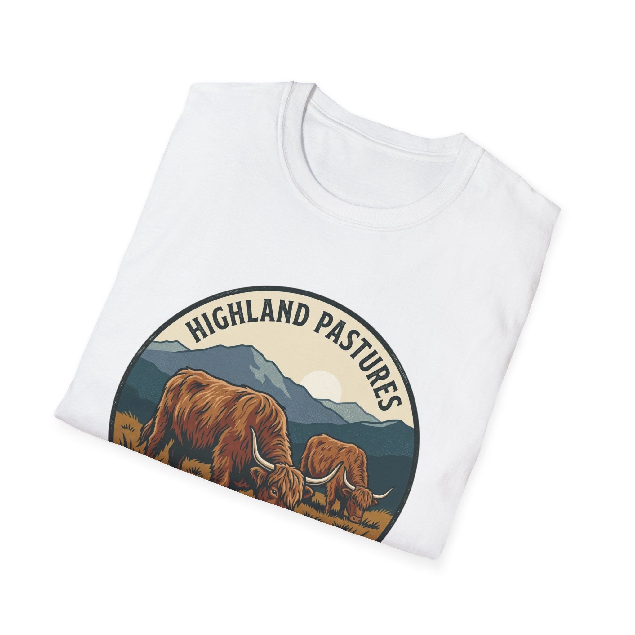 Highland Pastures T-Shirt — Scottish Highlands Highland Cow Vintage Badge