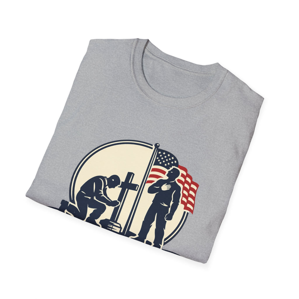 Patriotic Prayer T-Shirt — "I Kneel for the Cross, I Stand for the Flag"