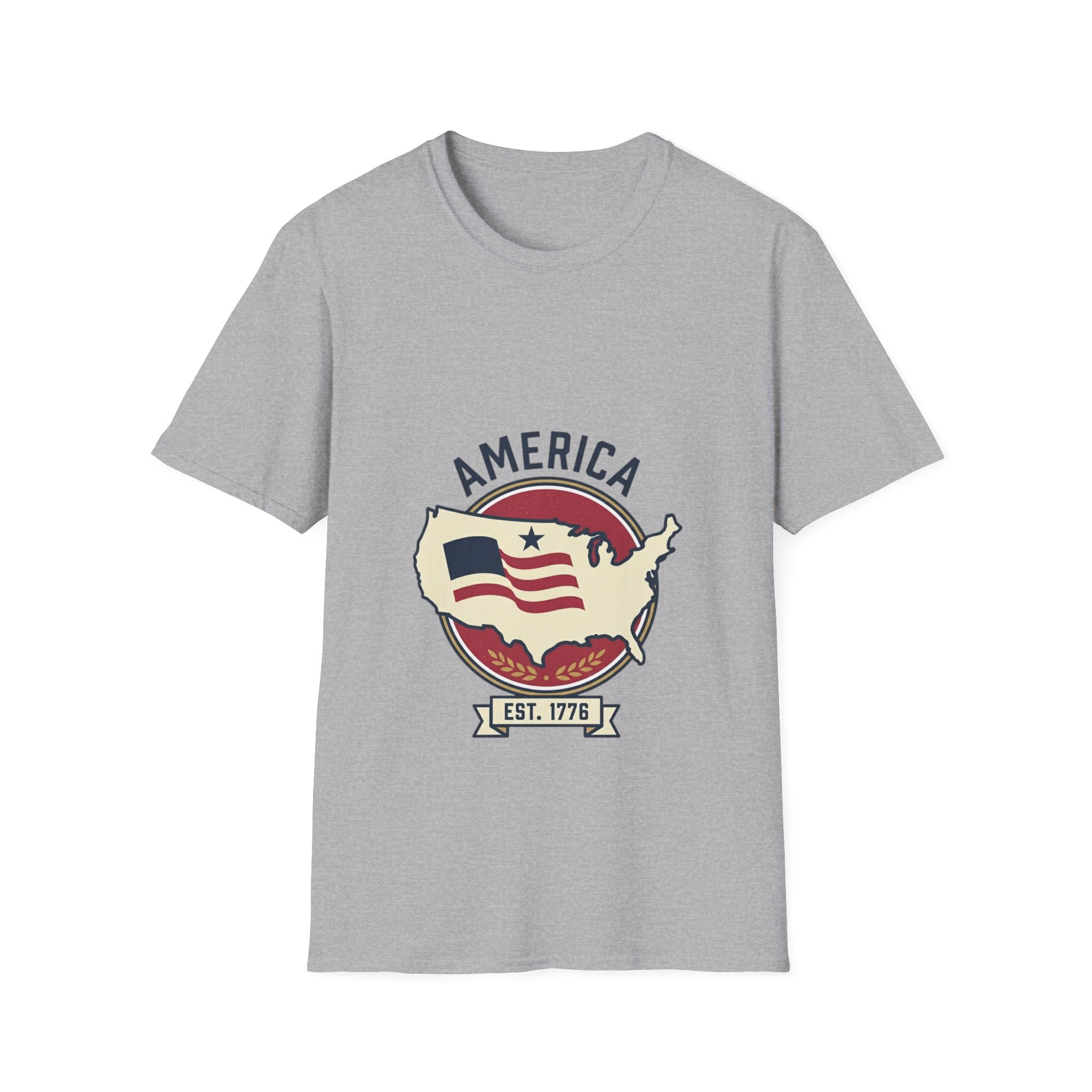 America Map Graphic T-Shirt – Vintage Flag Design, EST. 1776