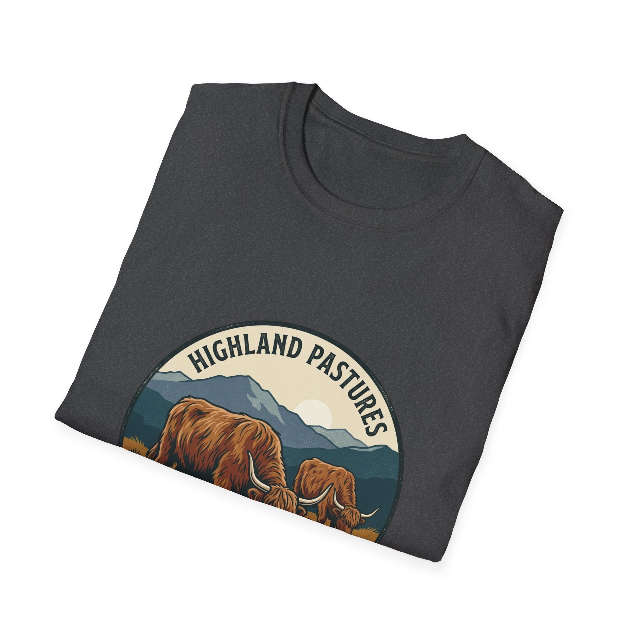 Highland Pastures T-Shirt — Scottish Highlands Highland Cow Vintage Badge