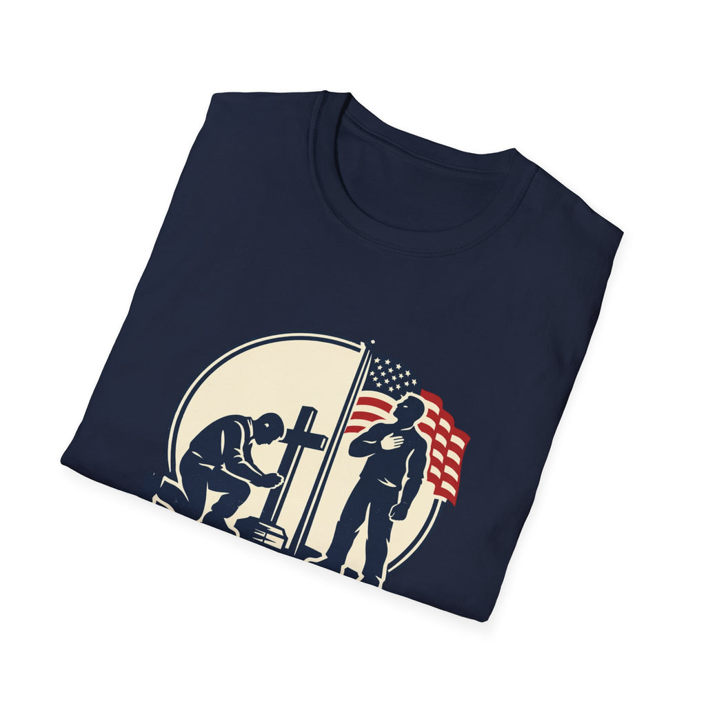 Patriotic Prayer T-Shirt — "I Kneel for the Cross, I Stand for the Flag"