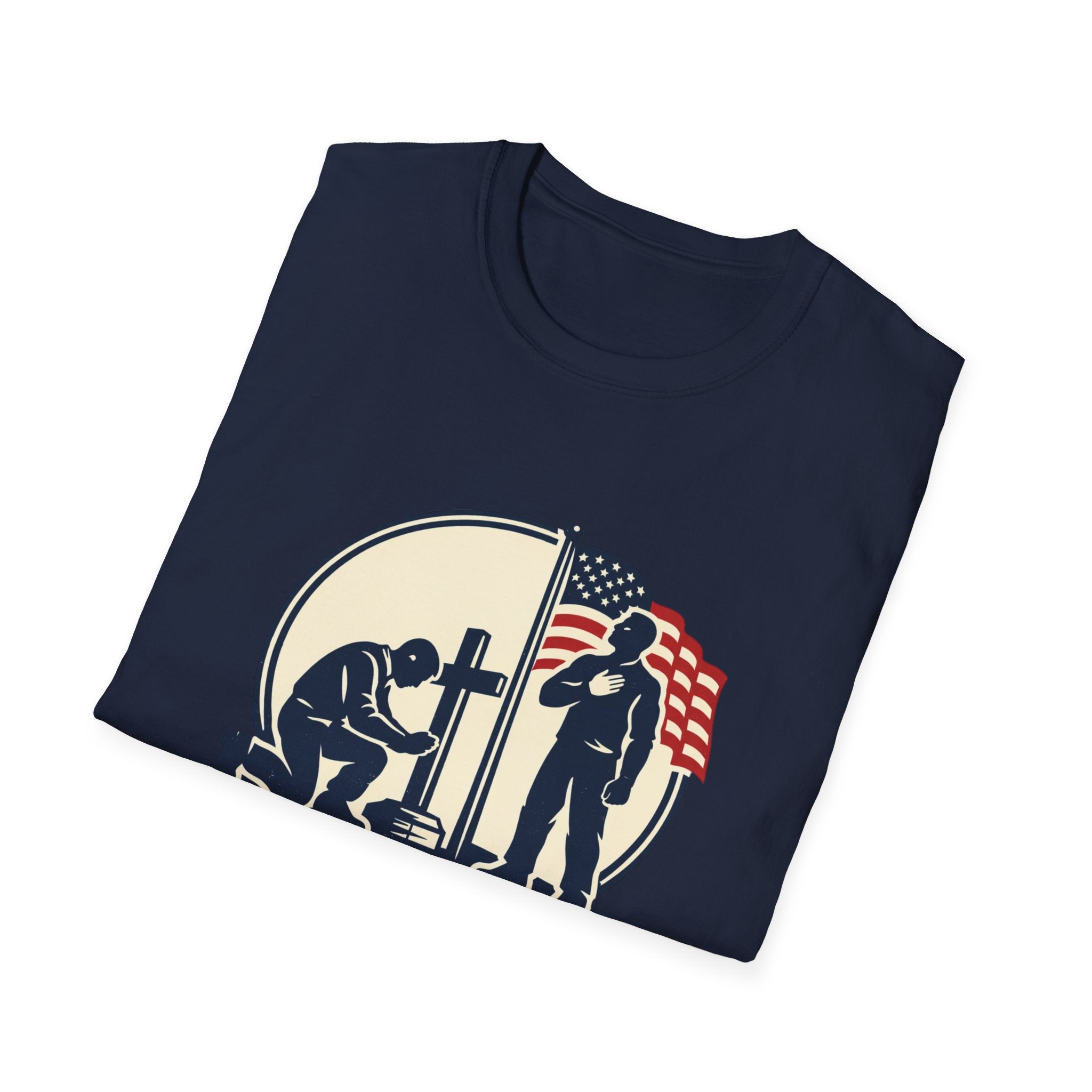 Patriotic Prayer T-Shirt — "I Kneel for the Cross, I Stand for the Flag"