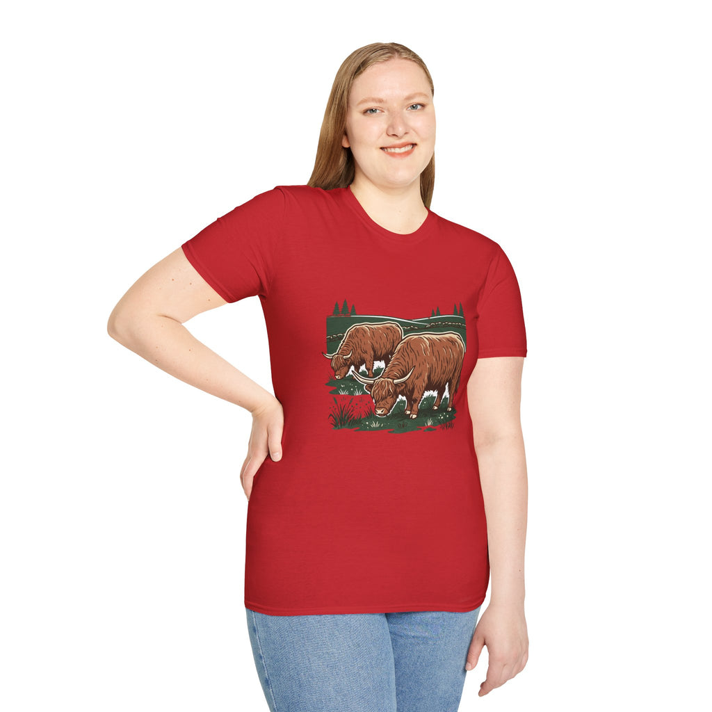 Highland Cow Graphic T-Shirt — Rustic Grazing Cows Farm Tee