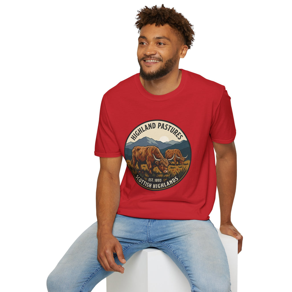 Highland Pastures T-Shirt — Scottish Highlands Highland Cow Vintage Badge