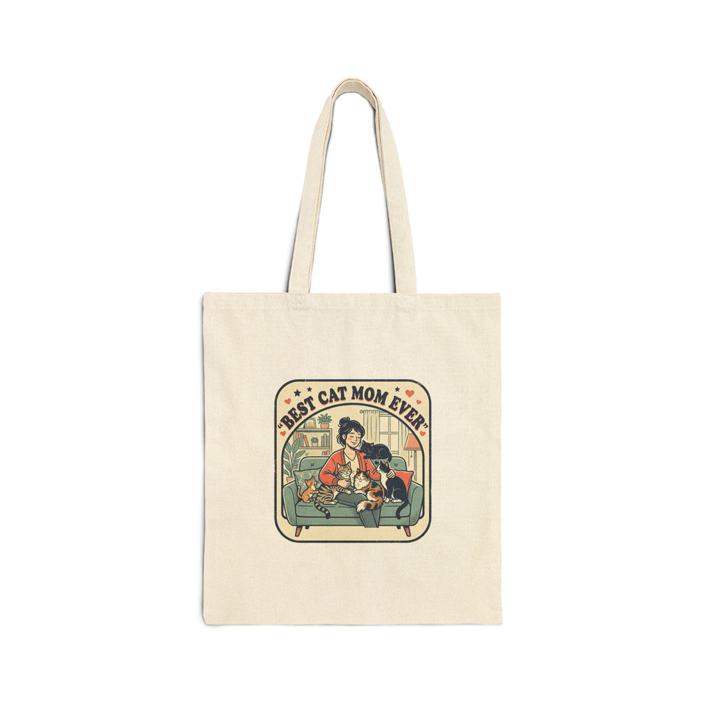 Tote Bag — "Best Cat Mom Ever" Retro Cat Lover Canvas Tote