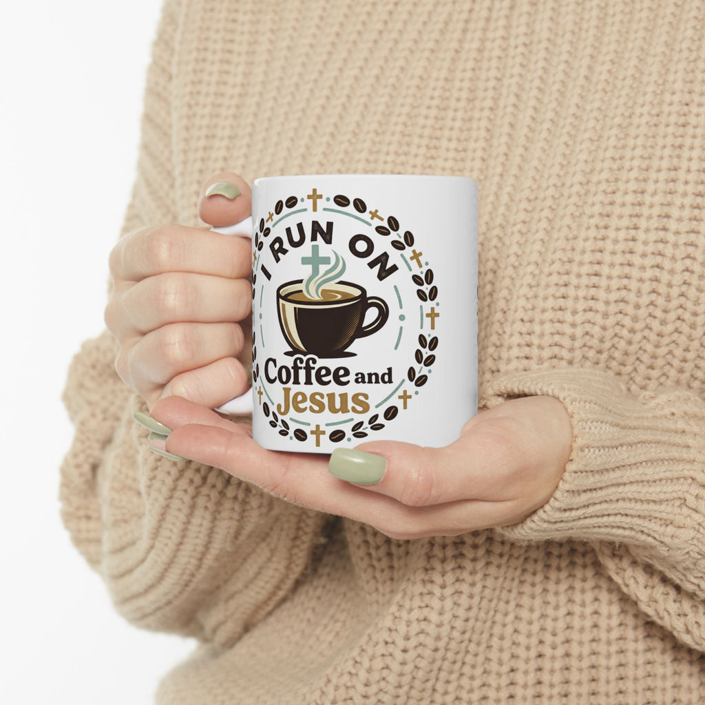 Coffee and Jesus Mug — Ceramic Faith Coffee Cup (11oz, 15oz)