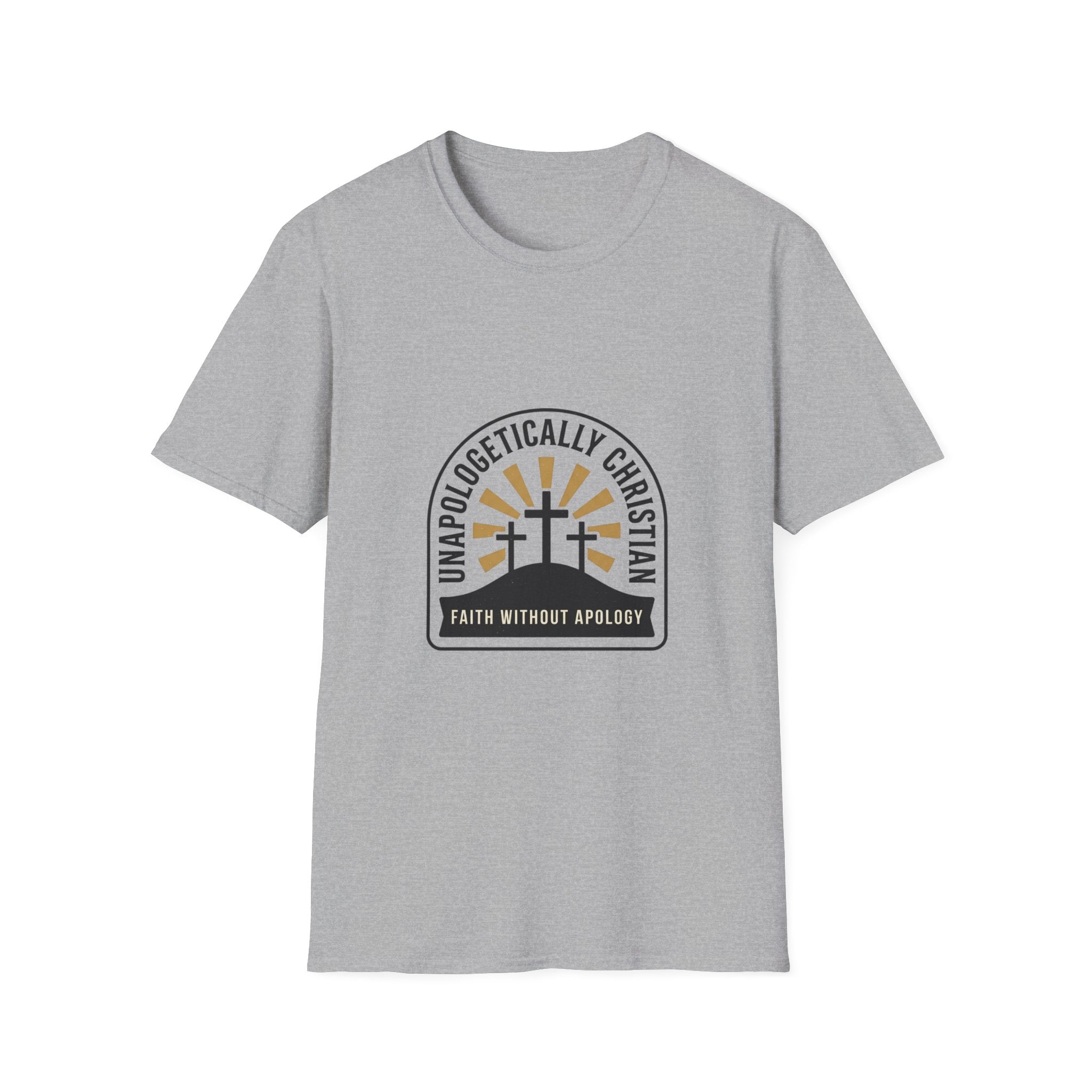 Christian T-Shirt — "Unapologetically Christian: Faith Without Apology" Badge
