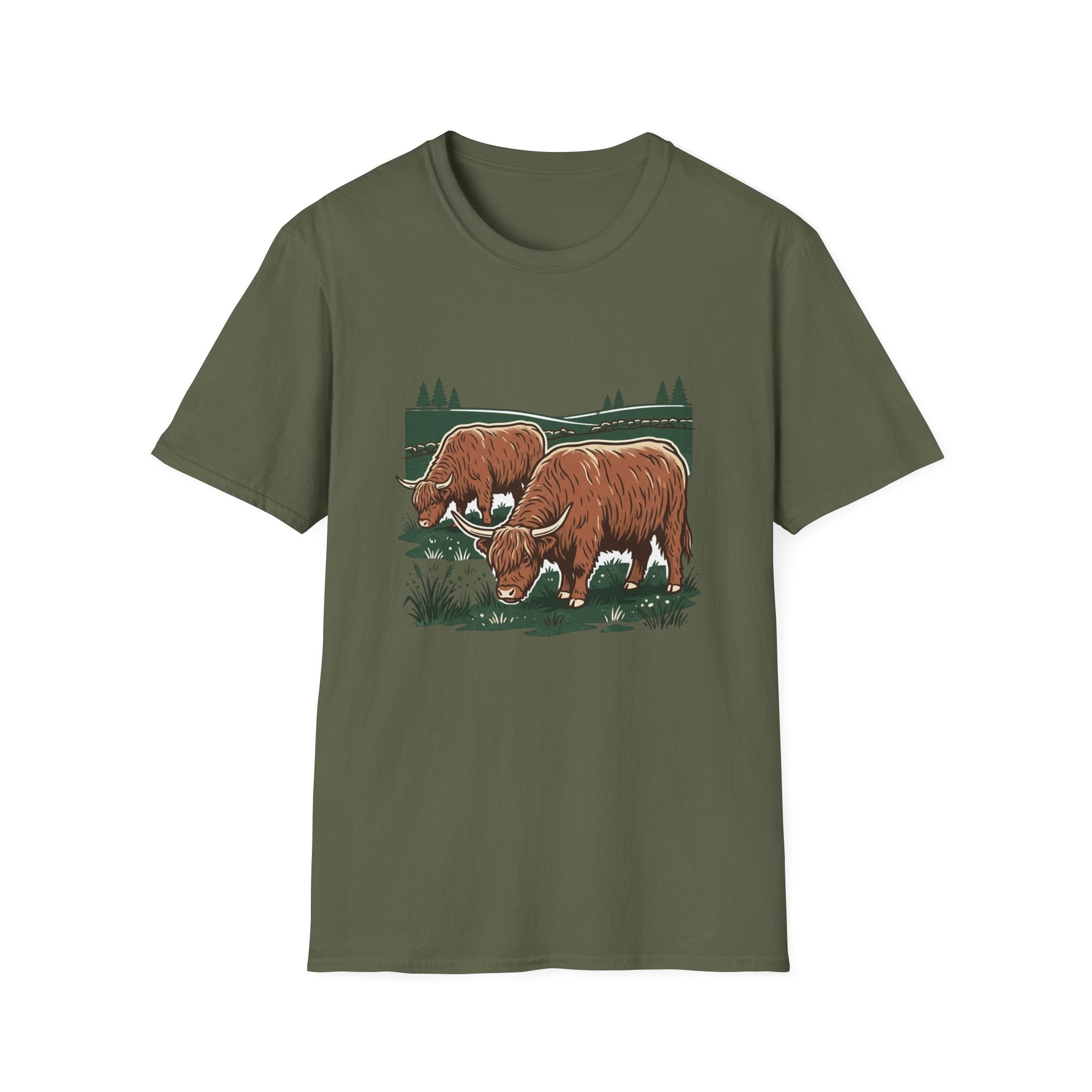 Highland Cow Graphic T-Shirt — Rustic Grazing Cows Farm Tee