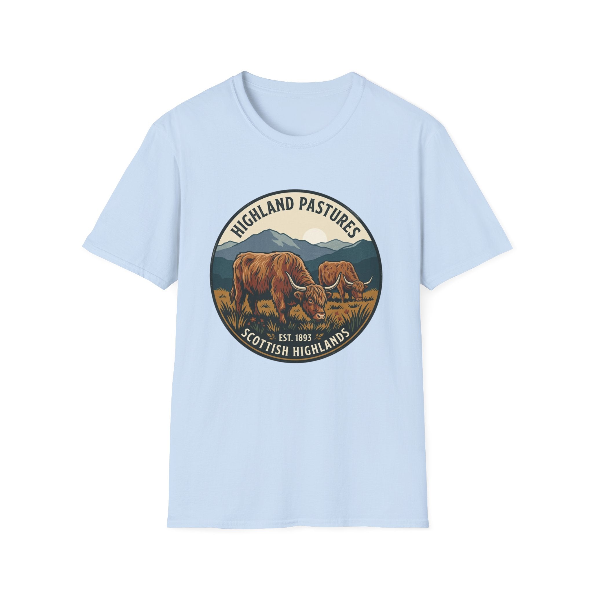 Highland Pastures T-Shirt — Scottish Highlands Highland Cow Vintage Badge