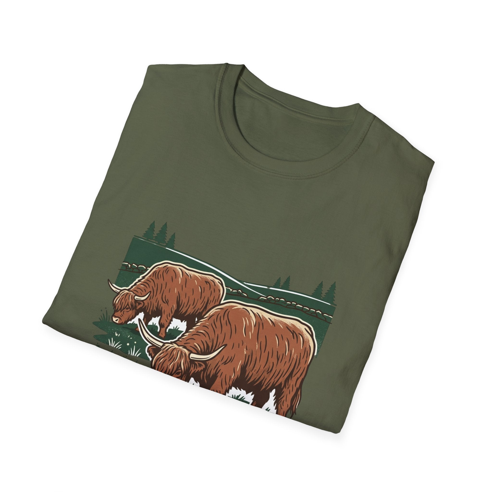 Highland Cow Graphic T-Shirt — Rustic Grazing Cows Farm Tee