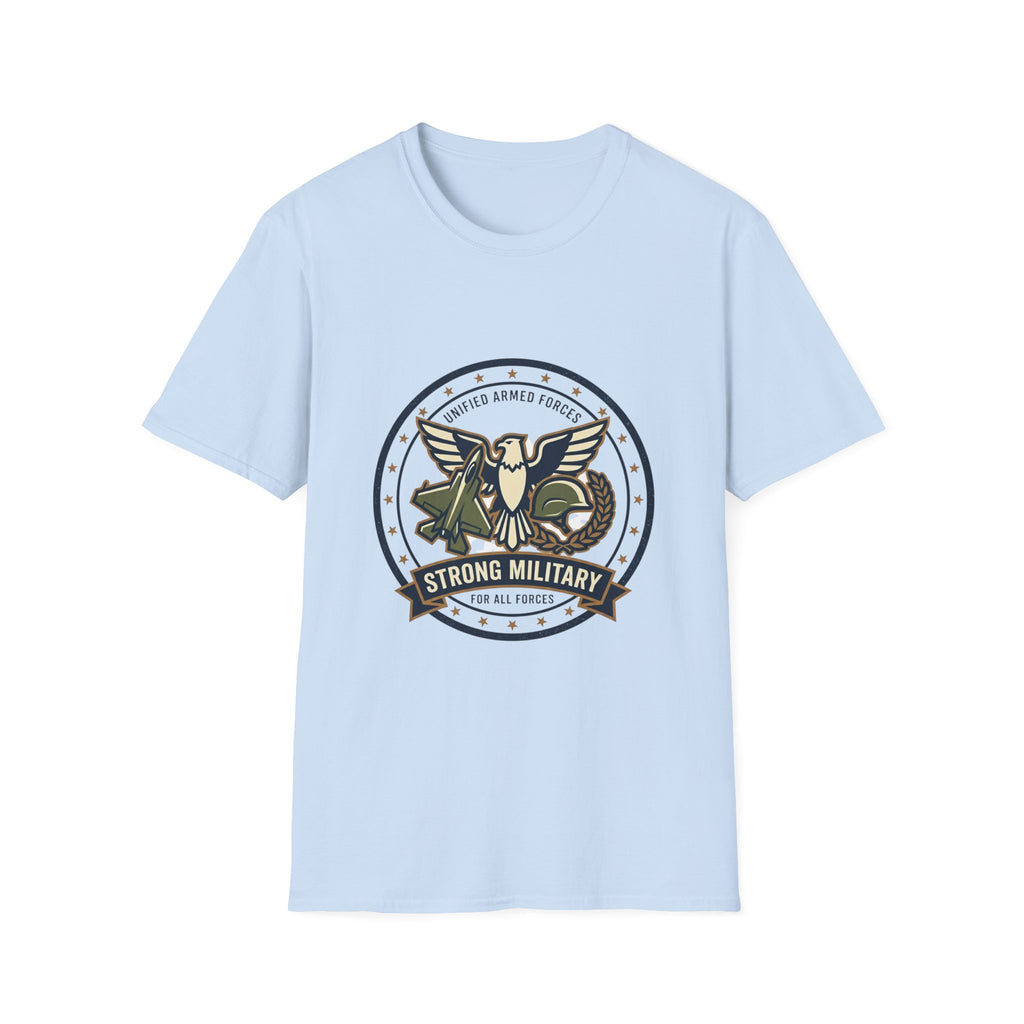 Strong Military Emblem T-Shirt — Patriotic Eagle & Helmet Design