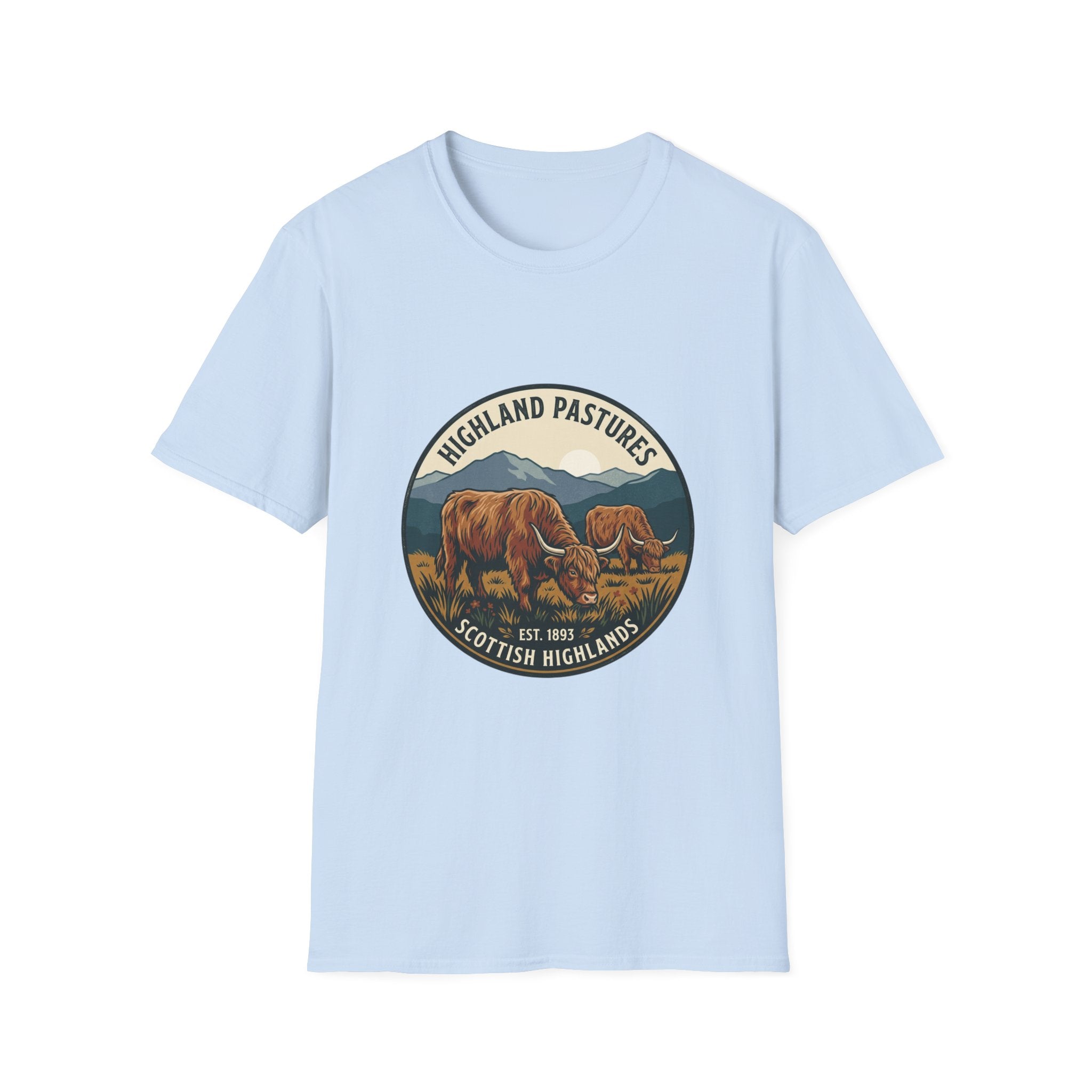 Highland Pastures T-Shirt — Scottish Highlands Highland Cow Vintage Badge