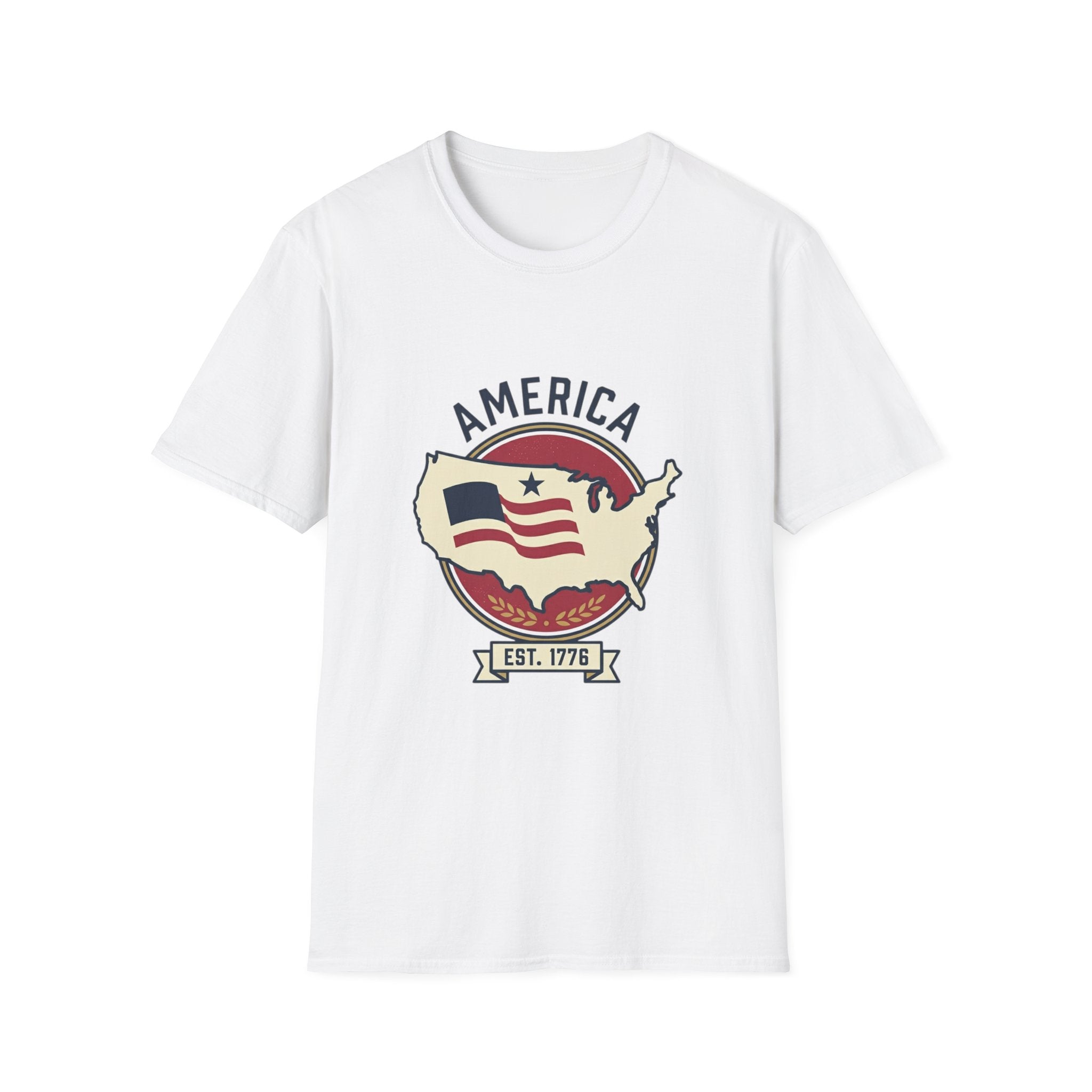 America Map Graphic T-Shirt – Vintage Flag Design, EST. 1776