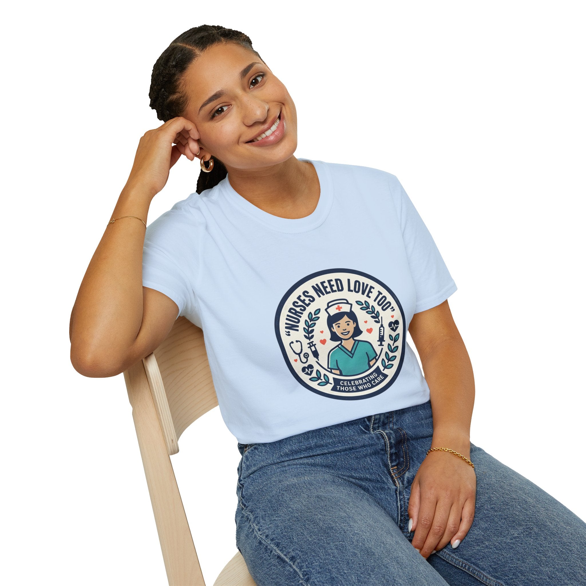 Nurse Appreciation T-Shirt — "Nurses Need Love Too" Cute Retro Nurse Badge