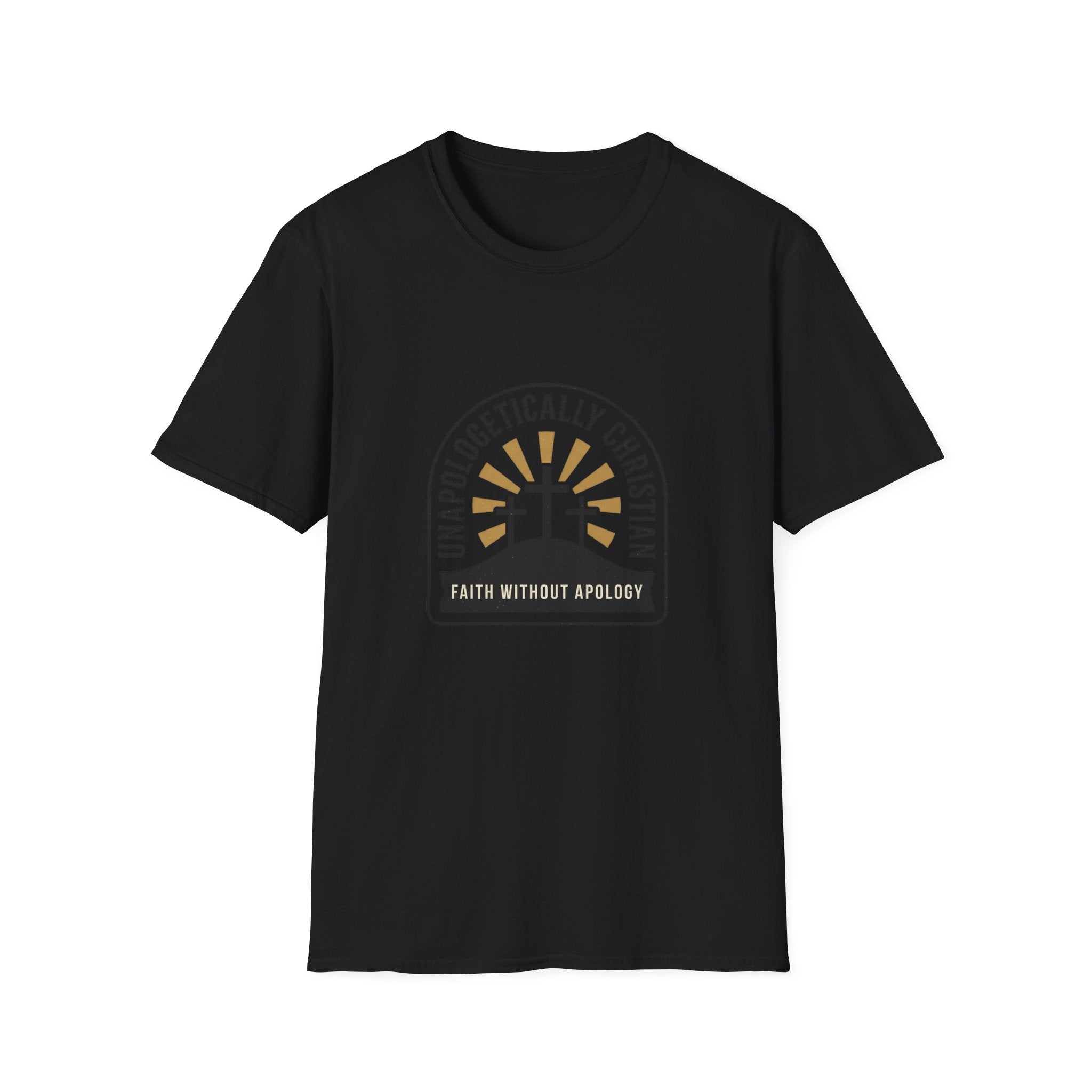 Christian T-Shirt — "Unapologetically Christian: Faith Without Apology" Badge