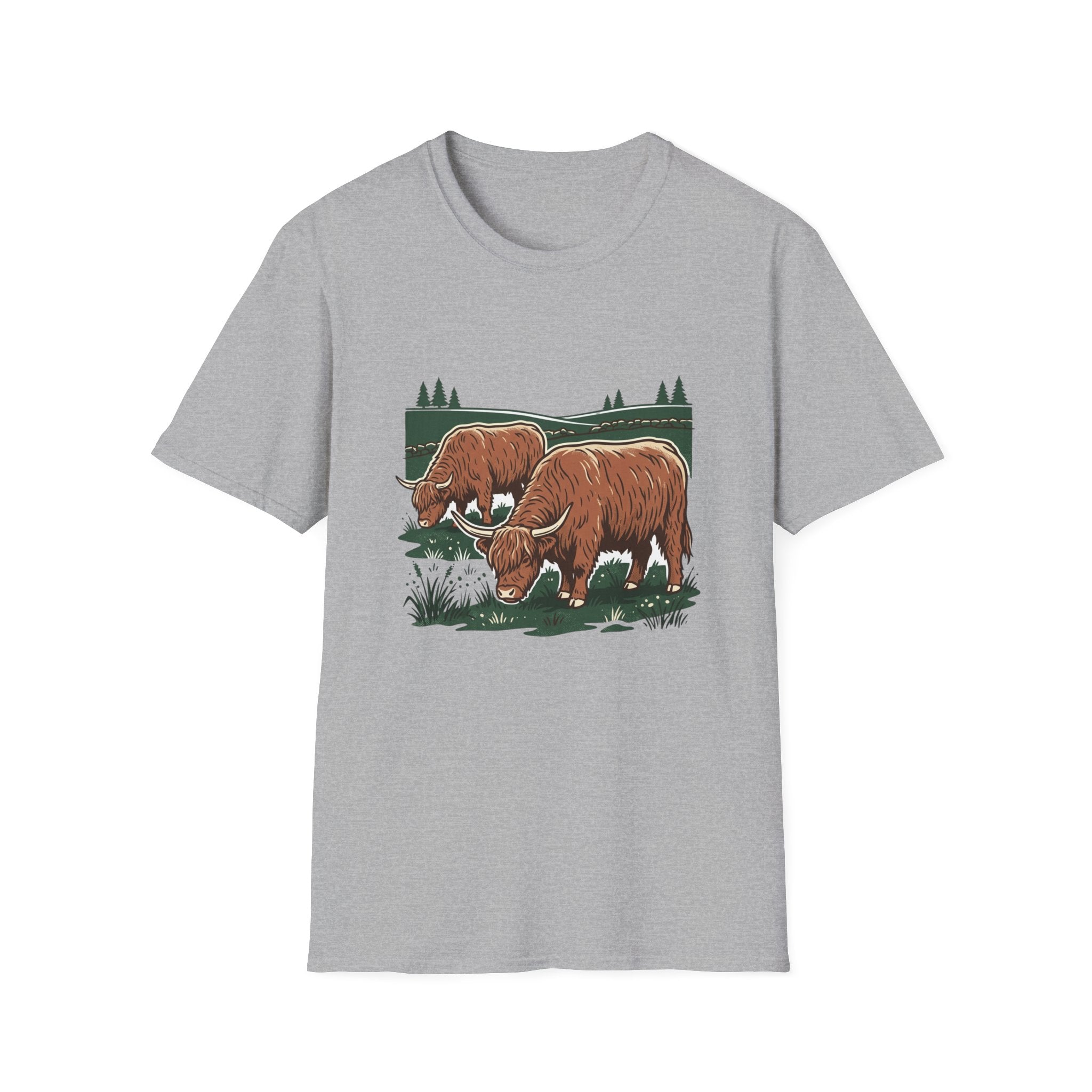 Highland Cow Graphic T-Shirt — Rustic Grazing Cows Farm Tee