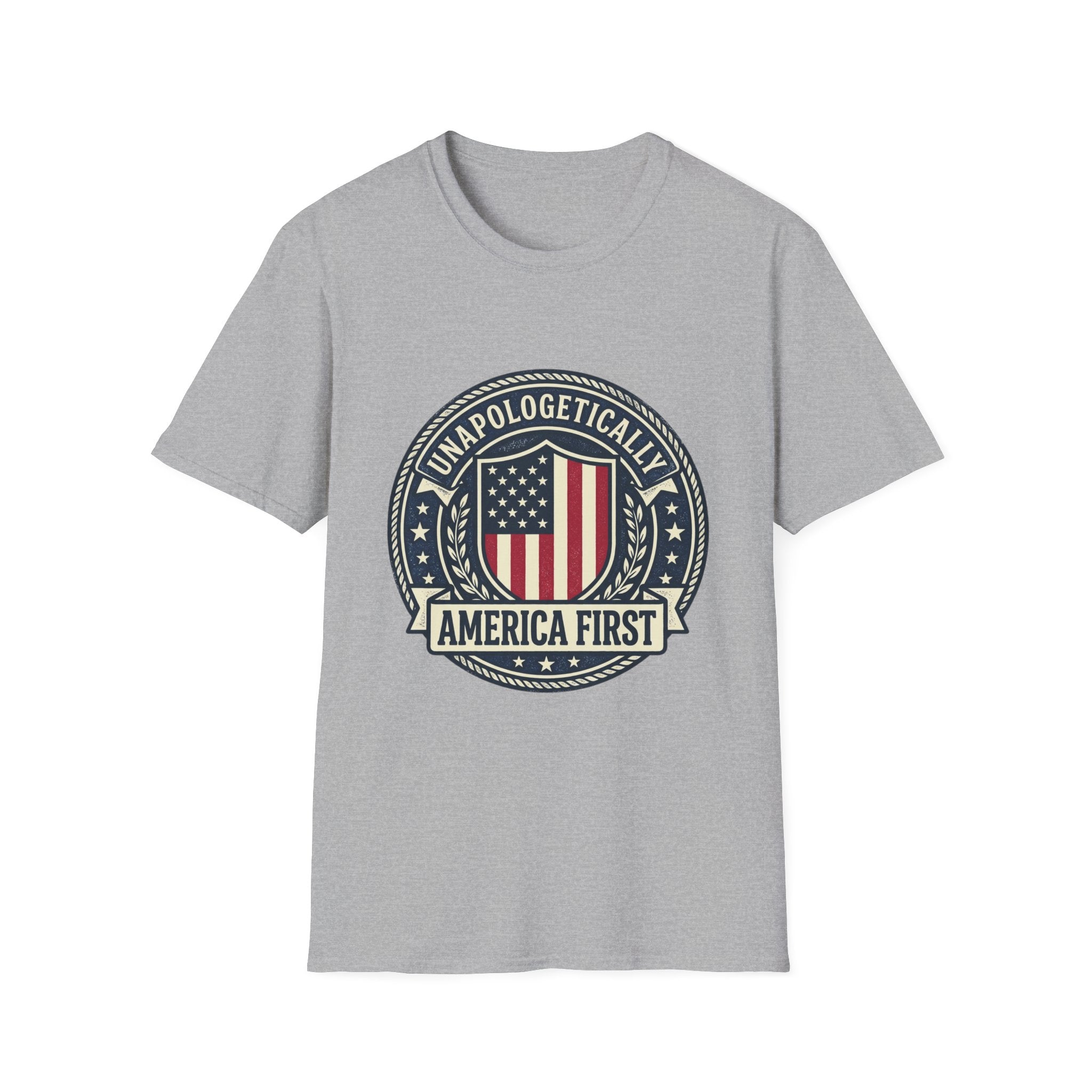 America First Patriotic T-Shirt — "Unapologetically America First" Tee