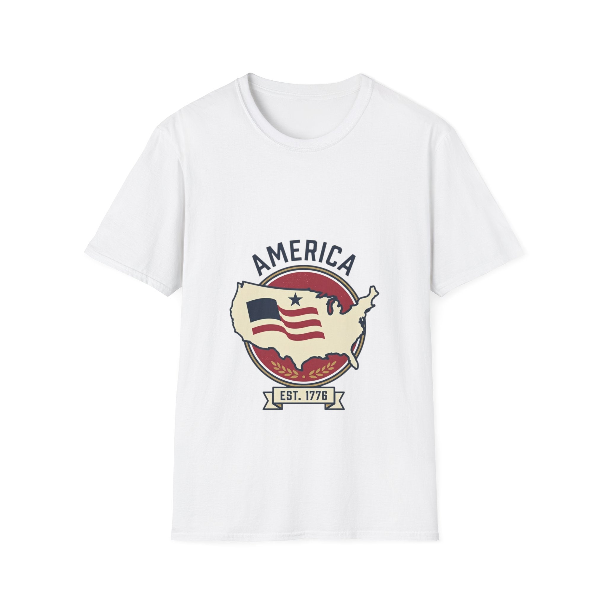 America Map Graphic T-Shirt – Vintage Flag Design, EST. 1776
