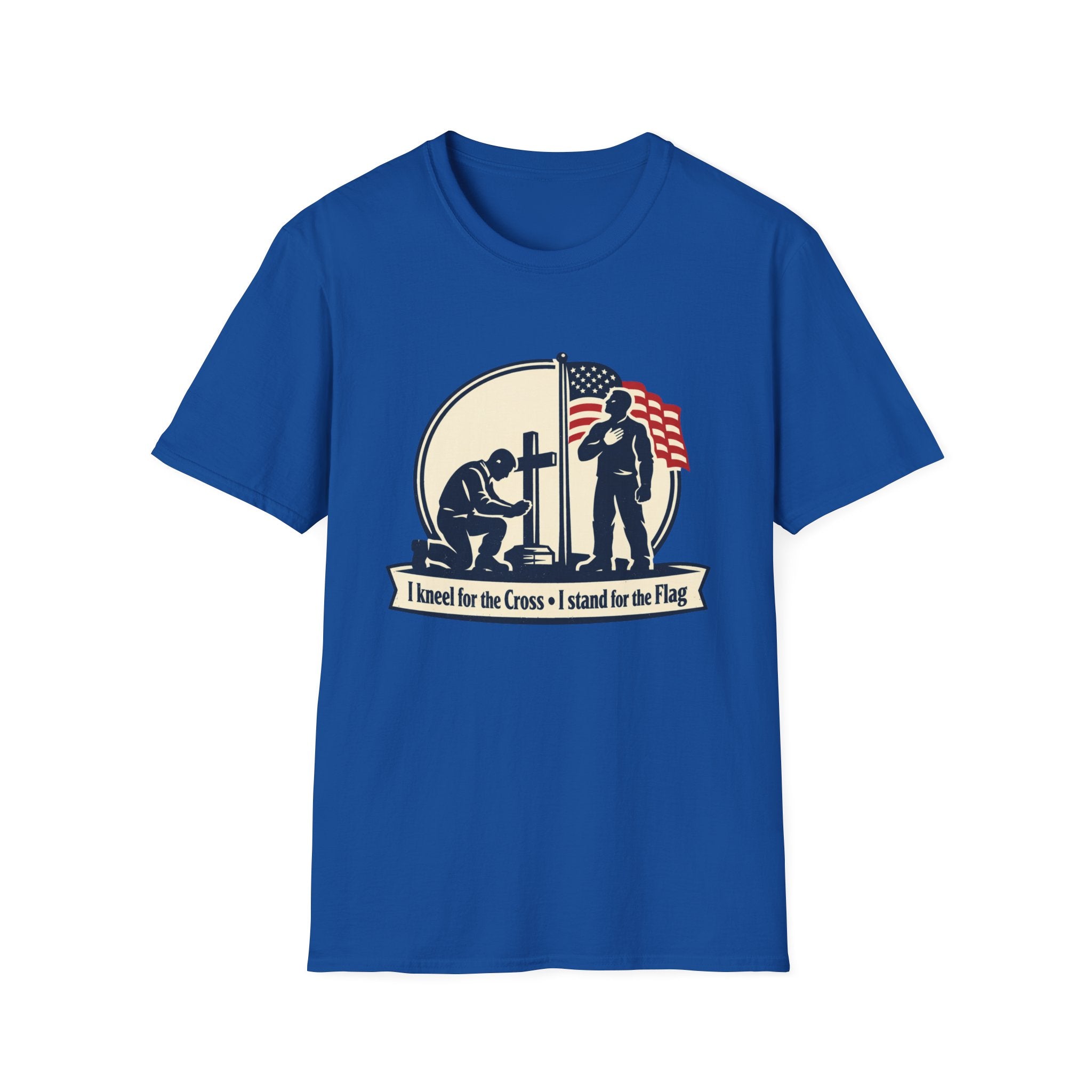 Patriotic Prayer T-Shirt — "I Kneel for the Cross, I Stand for the Flag"