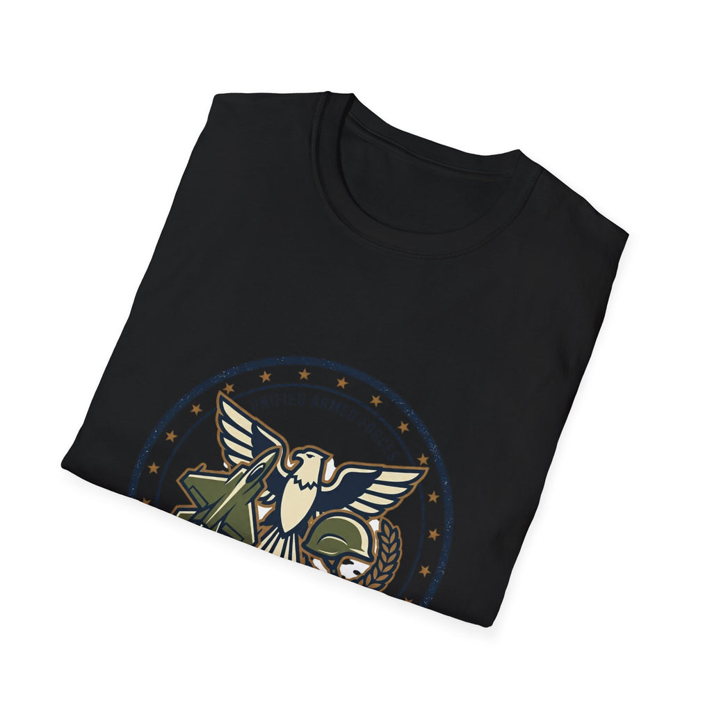 Strong Military Emblem T-Shirt — Patriotic Eagle & Helmet Design