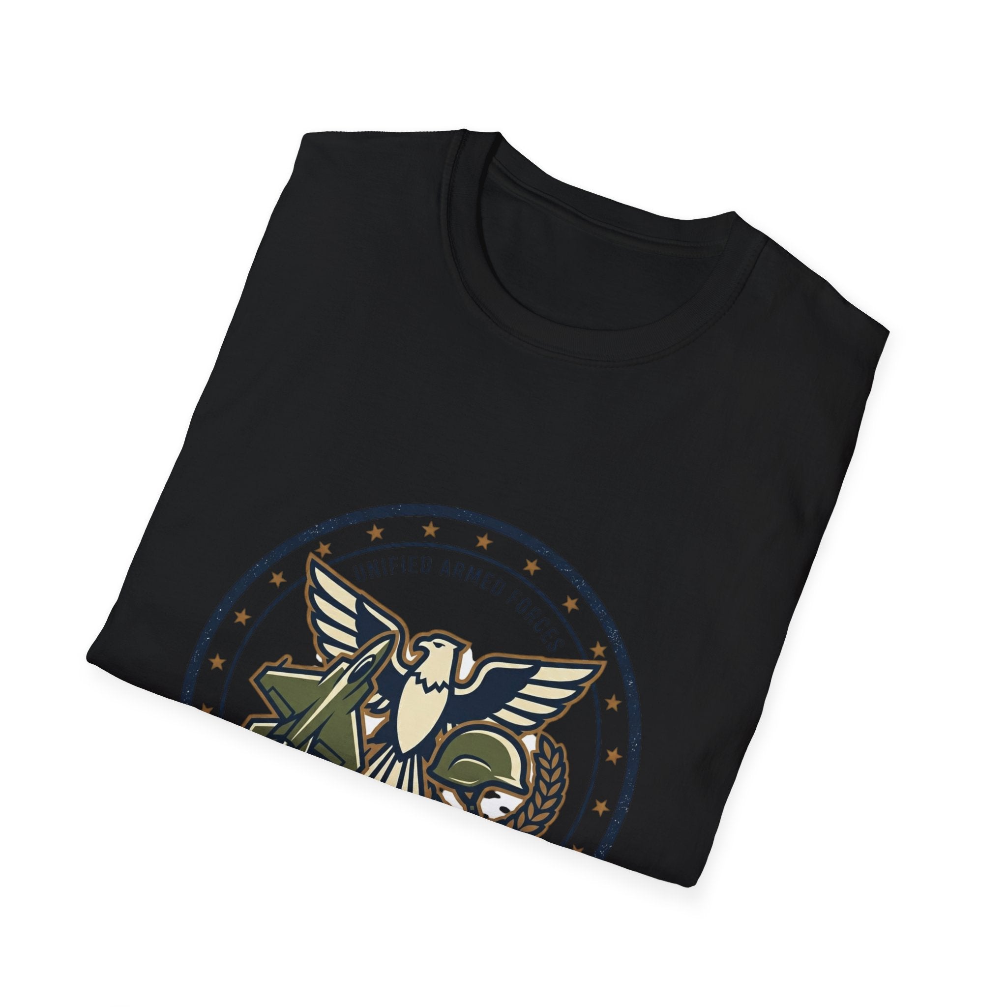 Strong Military Emblem T-Shirt — Patriotic Eagle & Helmet Design