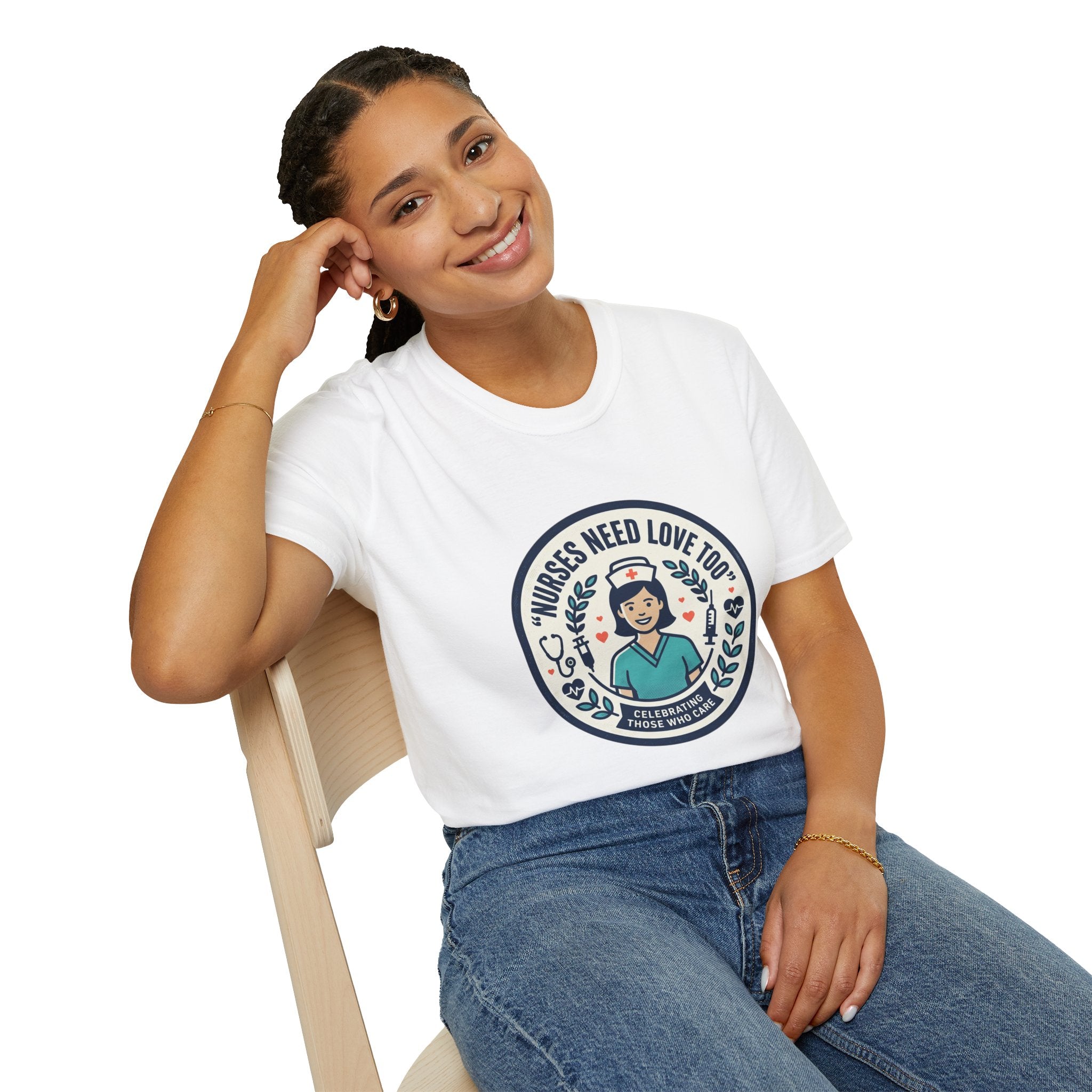 Nurse Appreciation T-Shirt — "Nurses Need Love Too" Cute Retro Nurse Badge