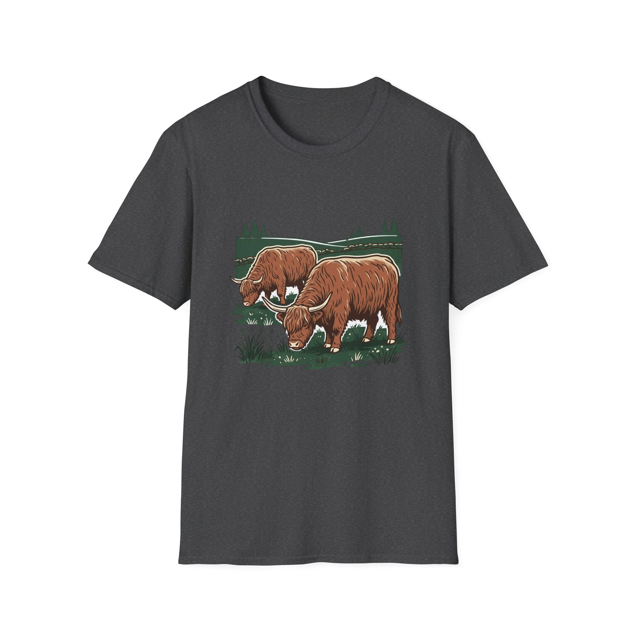 Highland Cow Graphic T-Shirt — Rustic Grazing Cows Farm Tee