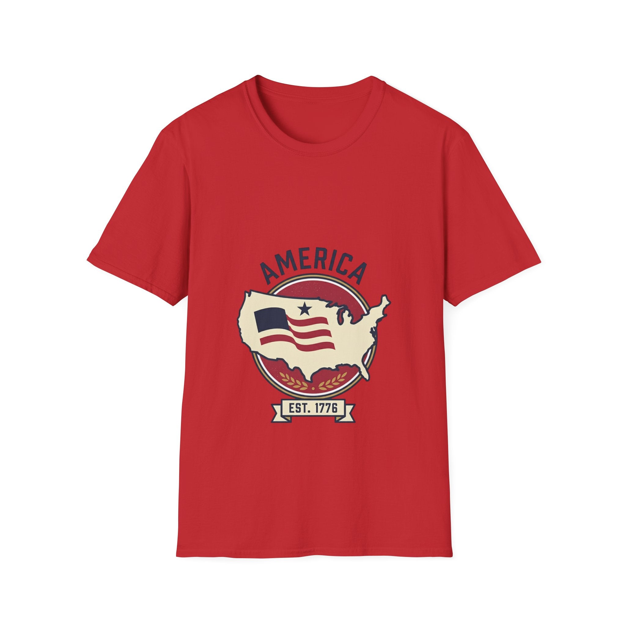 America Map Graphic T-Shirt – Vintage Flag Design, EST. 1776