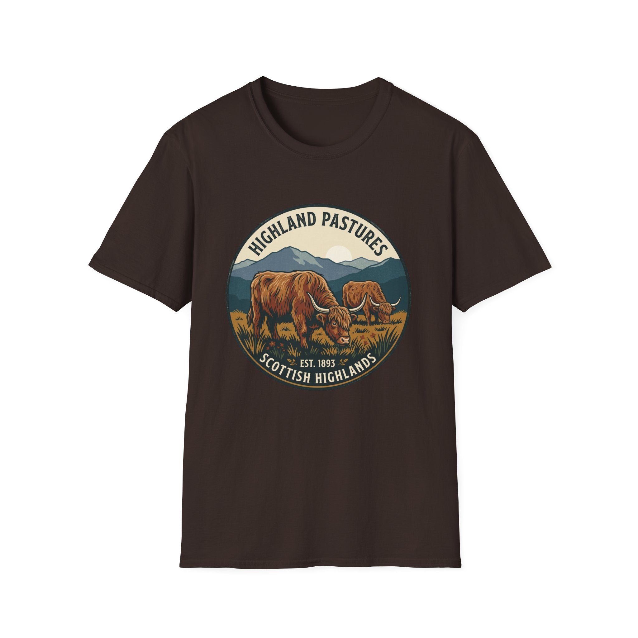 Highland Pastures T-Shirt — Scottish Highlands Highland Cow Vintage Badge