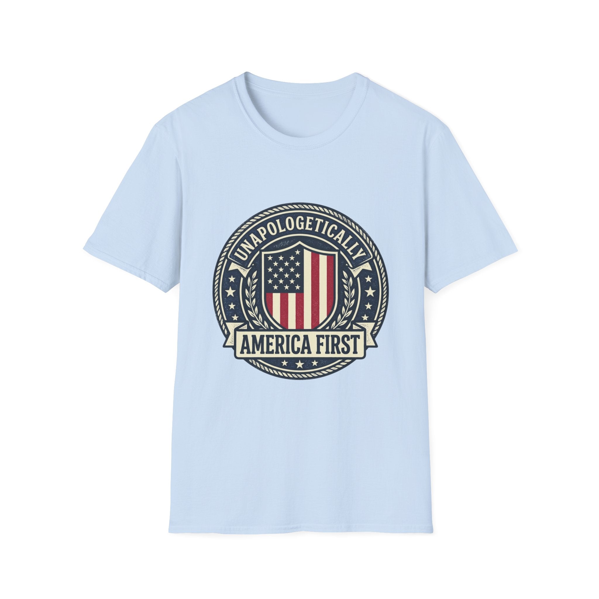 America First Patriotic T-Shirt — "Unapologetically America First" Tee
