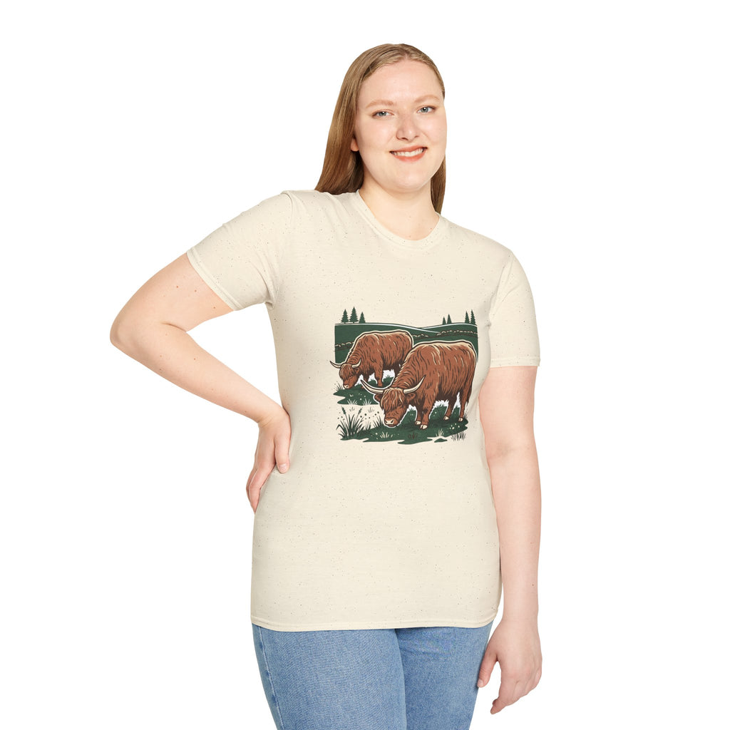 Highland Cow Graphic T-Shirt — Rustic Grazing Cows Farm Tee