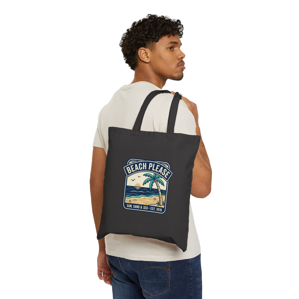 Tote Bag - "Beach Please" Palm Tree Canvas Tote | Summer Beach Bag, Eco-Friendly Market & Beach Tote