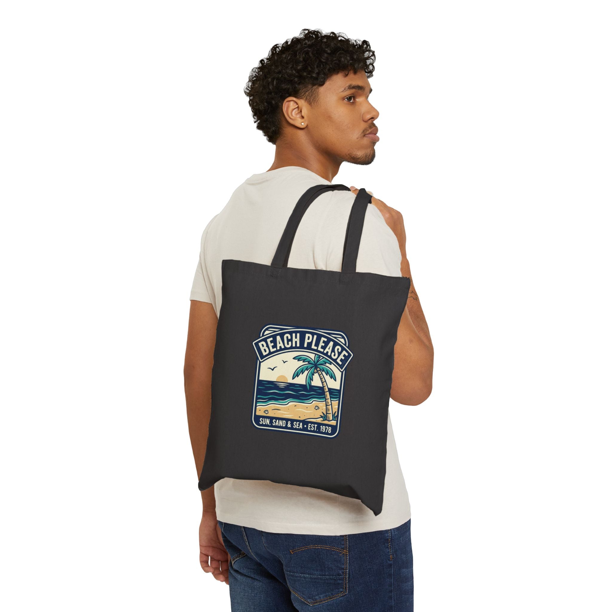 Tote Bag - "Beach Please" Palm Tree Canvas Tote | Summer Beach Bag, Eco-Friendly Market & Beach Tote