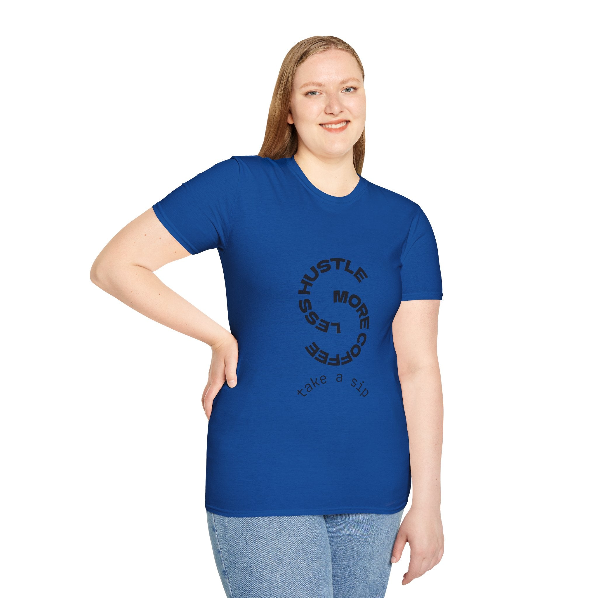 T-Shirt — "More Coffee Less Hustle" Minimalist Graphic Tee