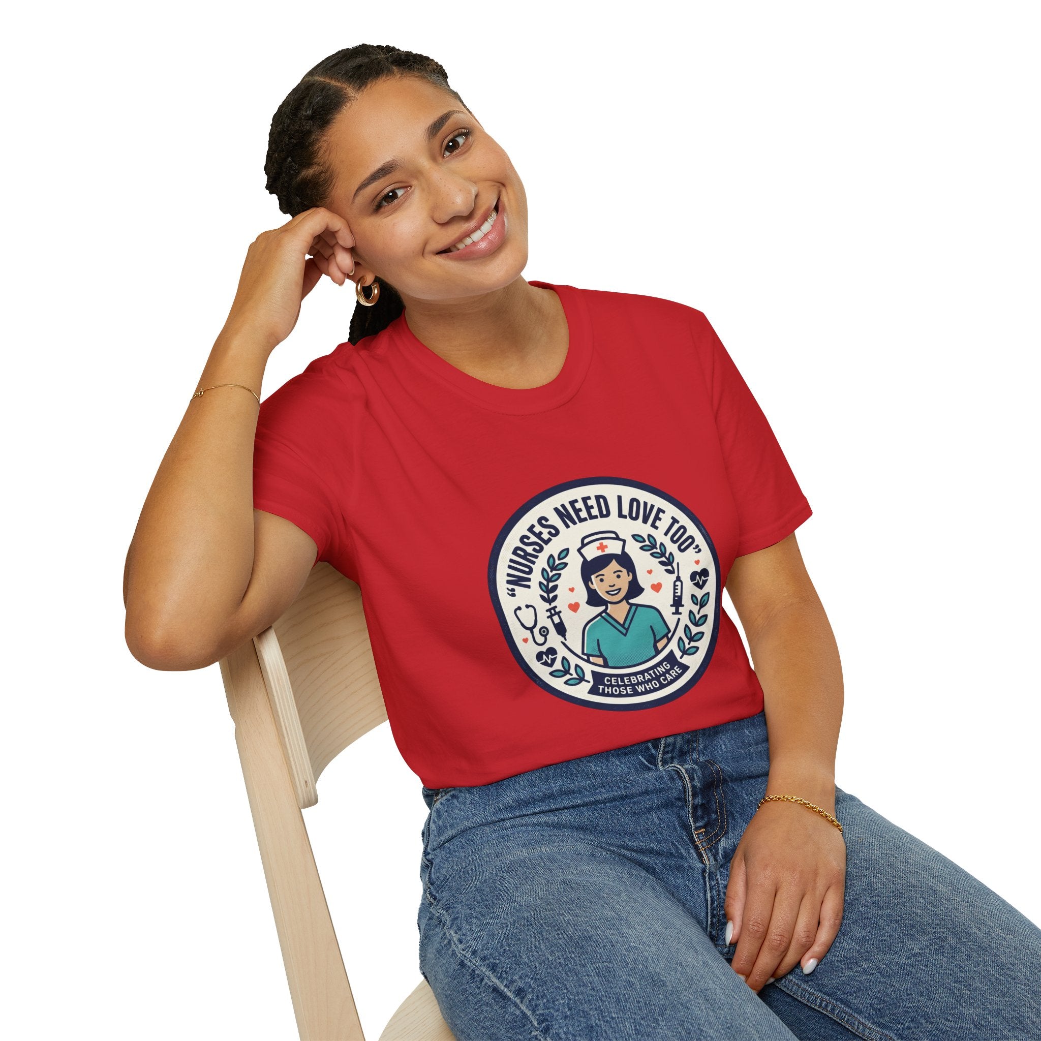 Nurse Appreciation T-Shirt — "Nurses Need Love Too" Cute Retro Nurse Badge