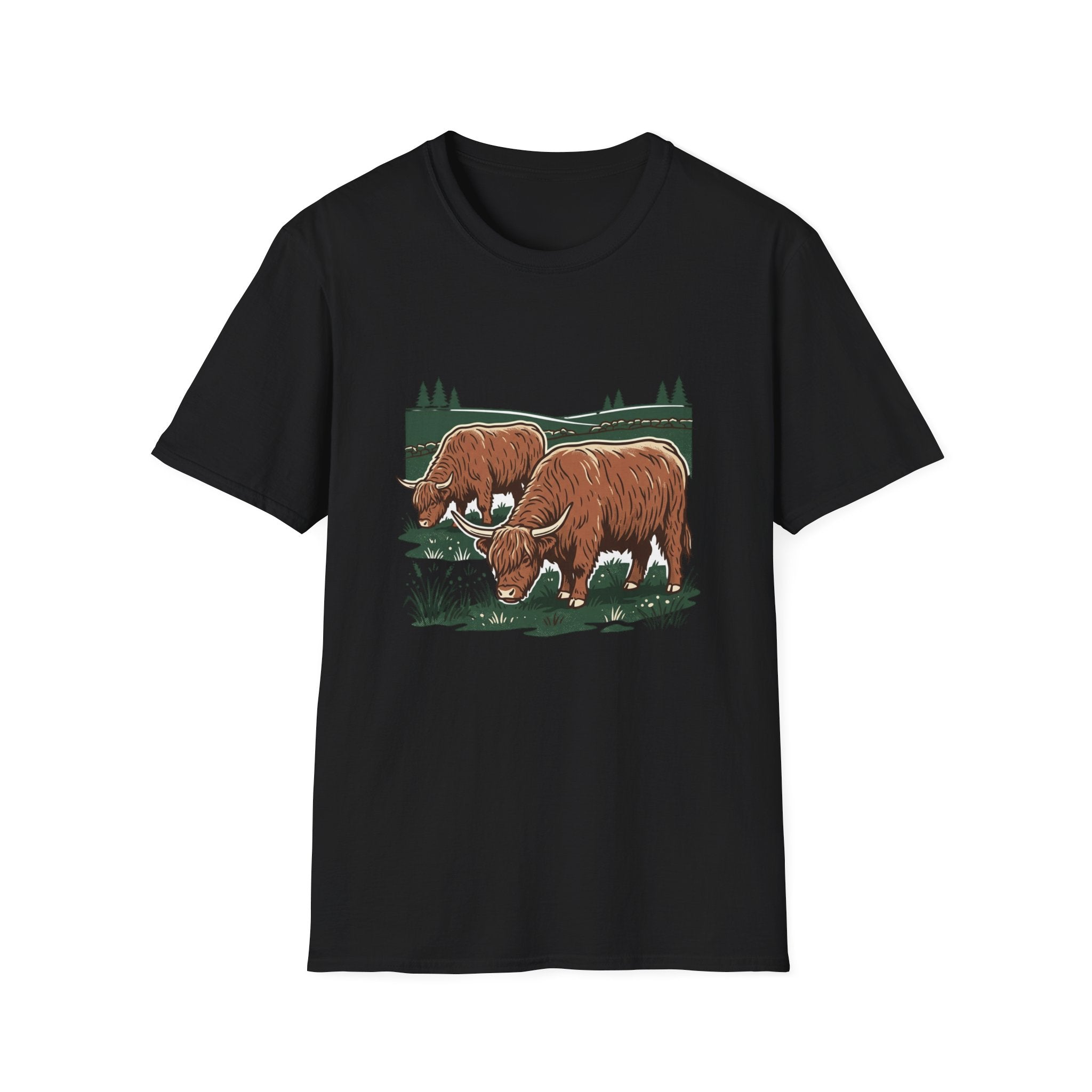 Highland Cow Graphic T-Shirt — Rustic Grazing Cows Farm Tee