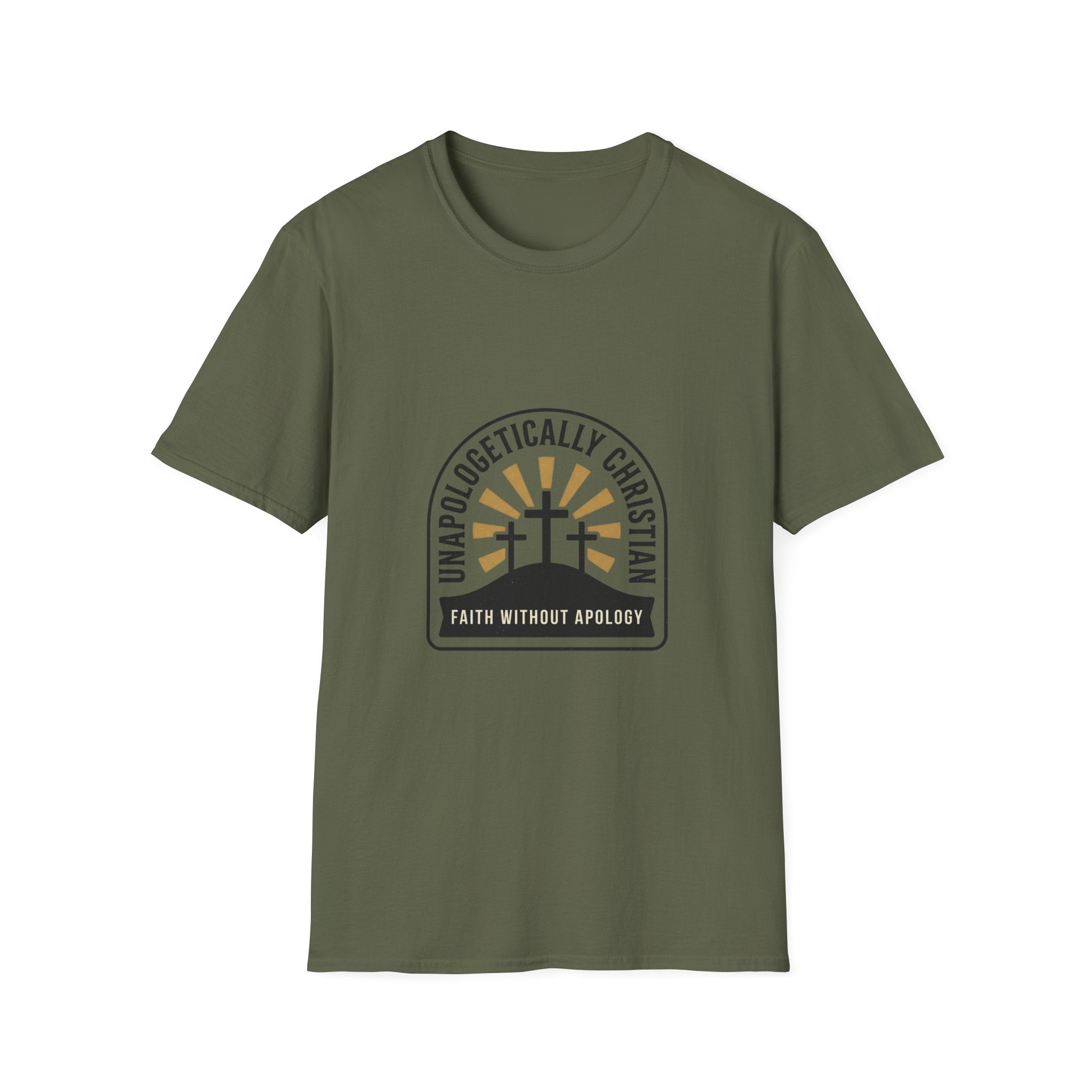 Christian T-Shirt — "Unapologetically Christian: Faith Without Apology" Badge
